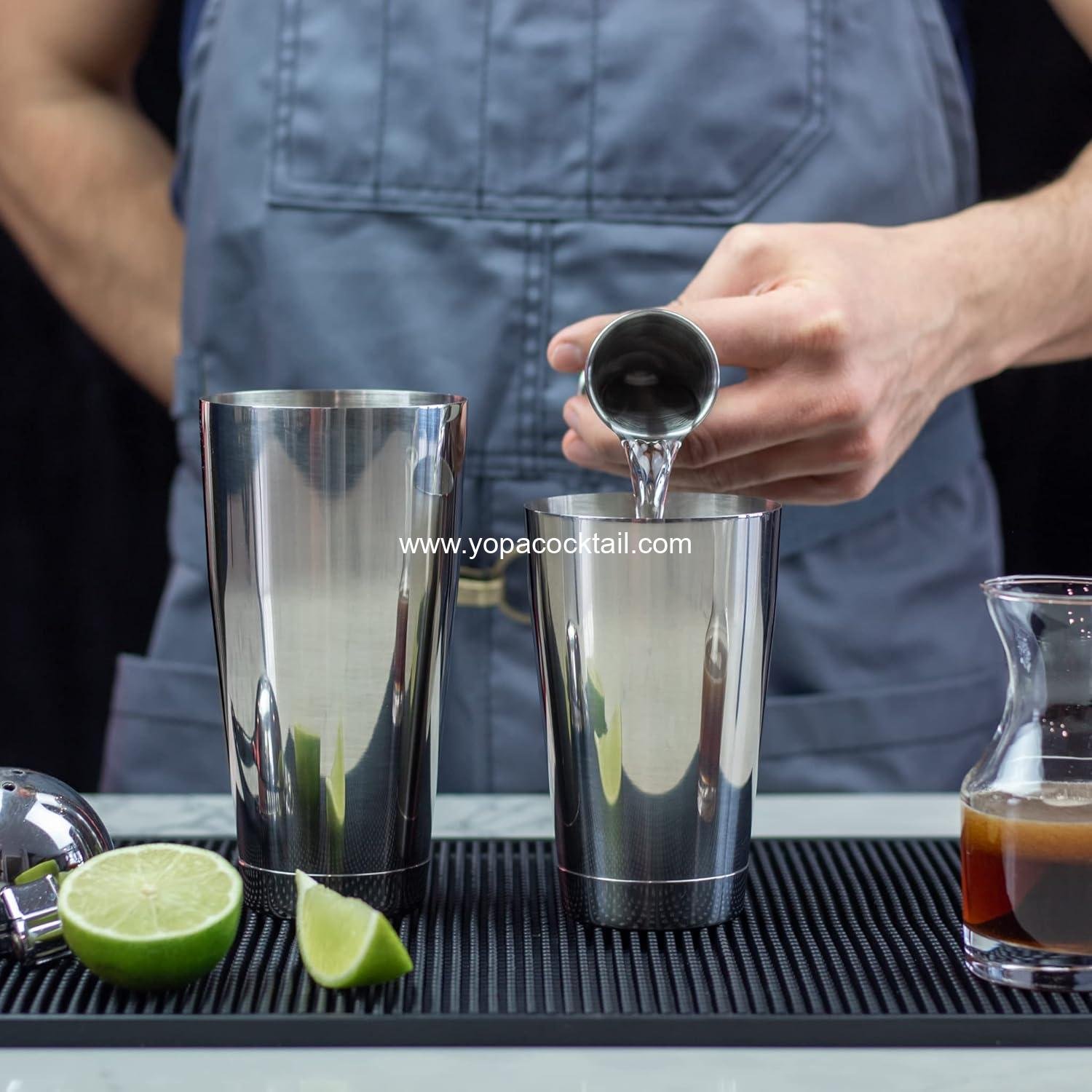 Wholesale Professional Cocktail Shaker Set Bartending Kit: 28 oz Weighted Boston Shaker Tins, Hawthorne Strainer, and Japanese Jigger - Supplier