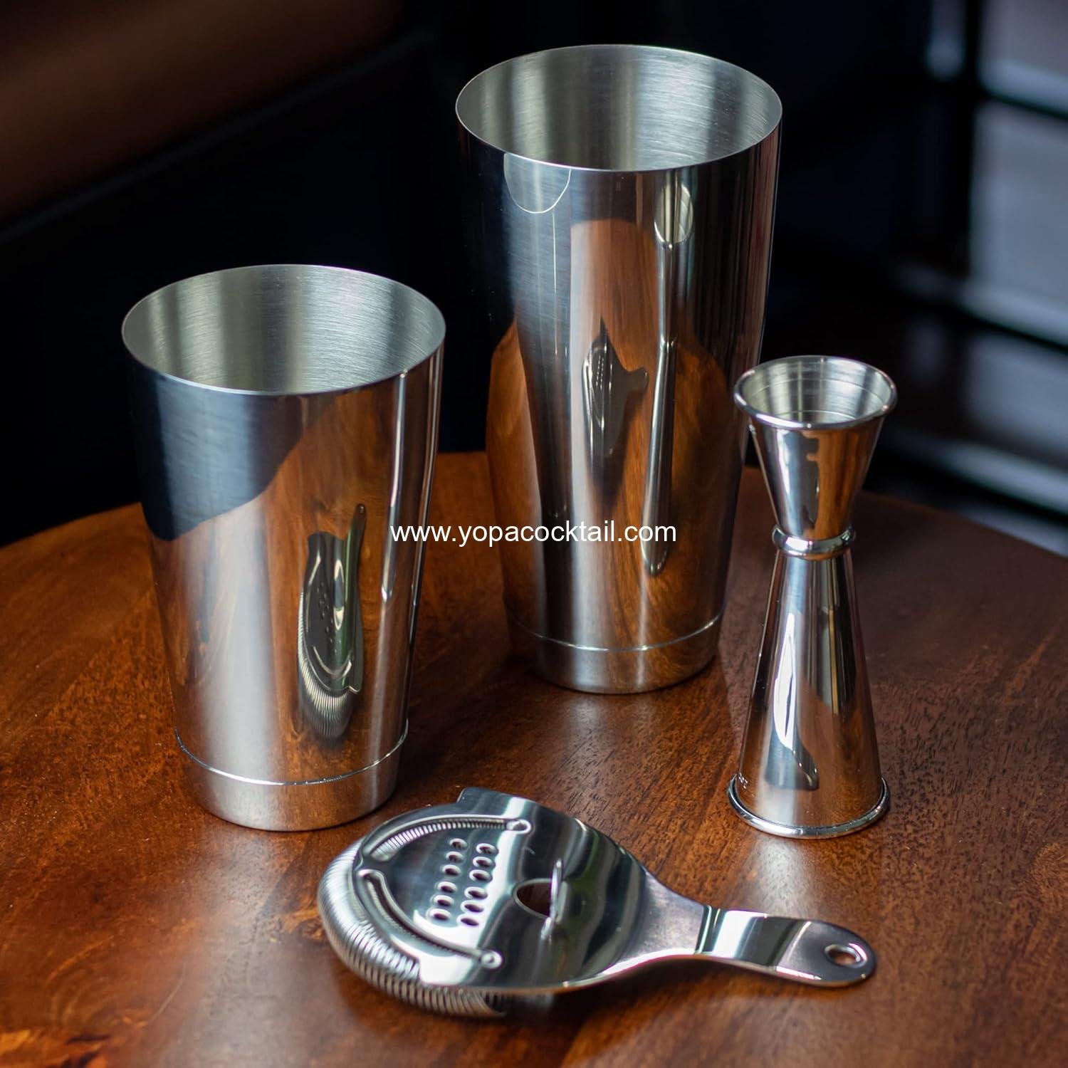 Wholesale Professional Cocktail Shaker Set Bartending Kit: 28 oz Weighted Boston Shaker Tins, Hawthorne Strainer, and Japanese Jigger - Supplier