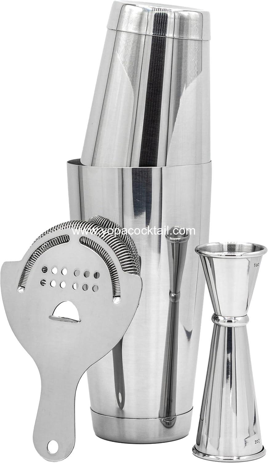 Professional Cocktail Shaker Set Bartending Kit: Weighted Boston Shaker Tins, Hawthorne Strainer and Japanese Jigger