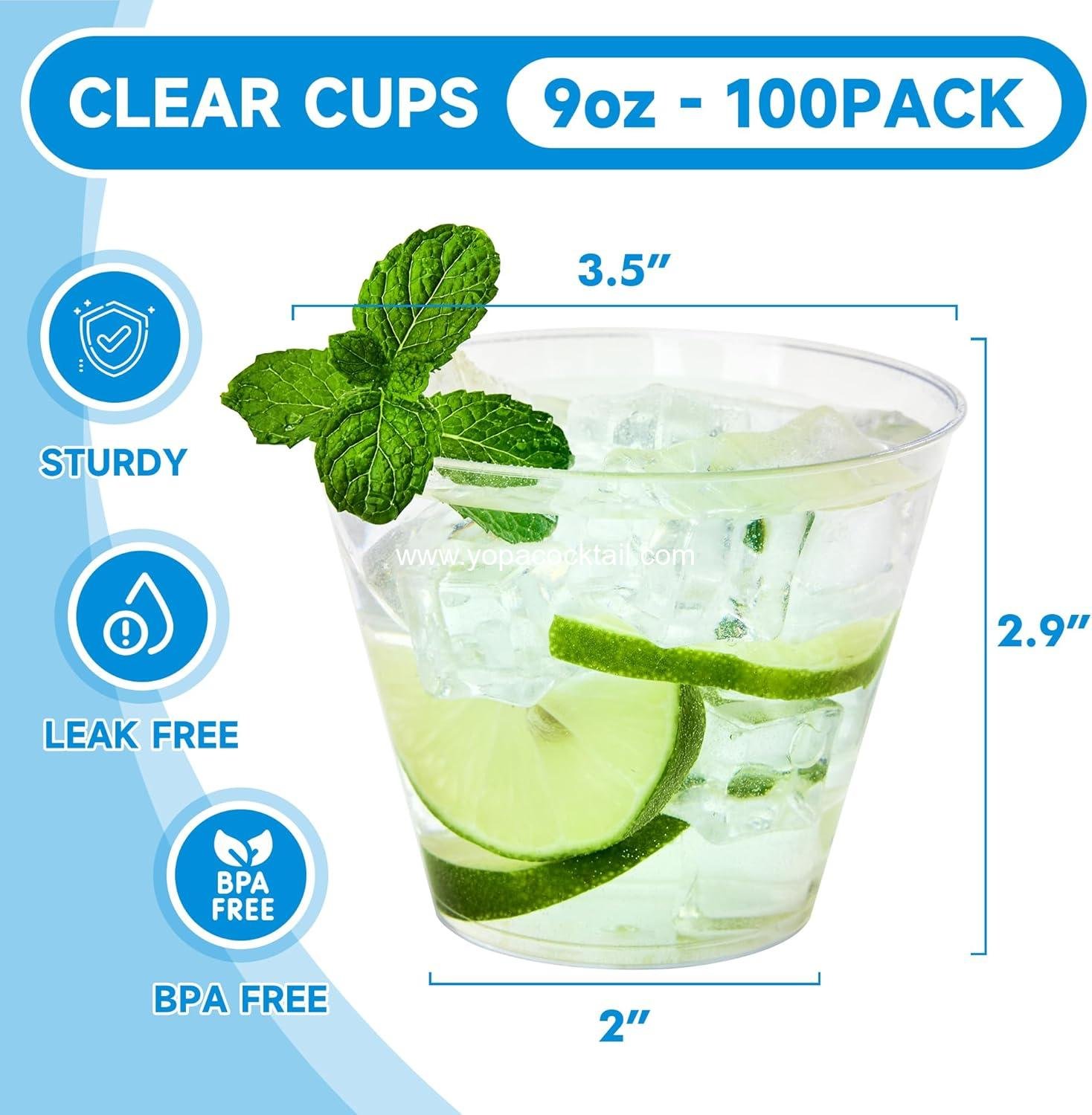 Wholesale 9 oz Clear Plastic Cups 100 Pack, Disposable Party Tumblers and Cocktail Cups for Events, Weddings, and Parties - Supplier