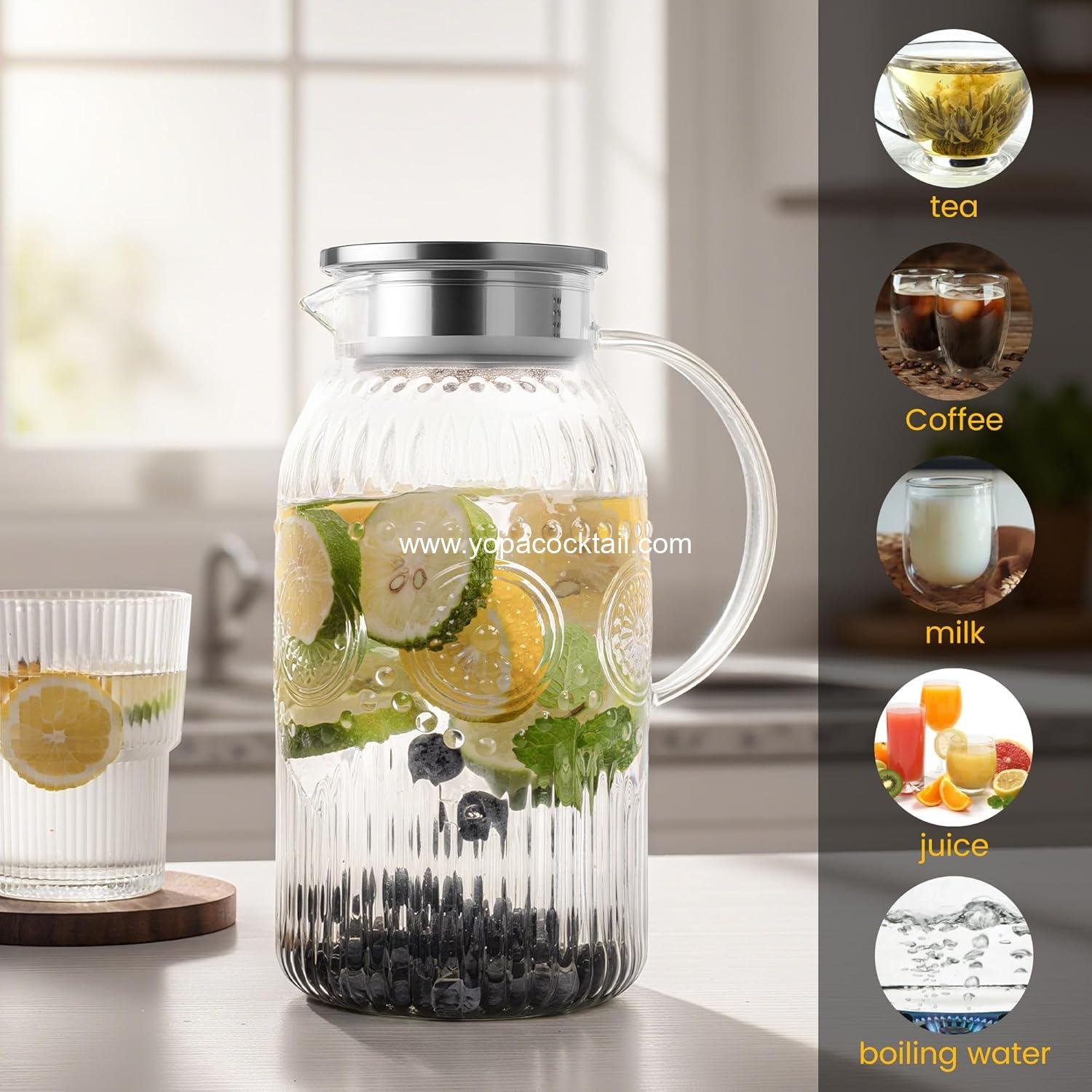 Wholesale 68 oz Glass Pitcher with Lid, 2 Pack Vintage Carafe for Cold Brew, Coffee, Lemonade, Iced Tea, Heat Resistant Jug - Supplier