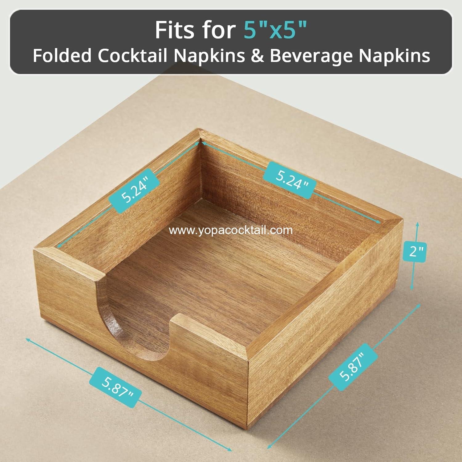 Wholesale Acacia Wood Cocktail Napkin Holder for 5x5 inch Napkins, Square Caddy for Bar, Party, Dinner, Kitchen, Bathroom - Supplier Wholesale Acacia Wood Cocktail Napkin Holder for 5x5 inch Napkins, Square Caddy for Bar, Party, Dinner, Kitchen, Bathroom - Supplier