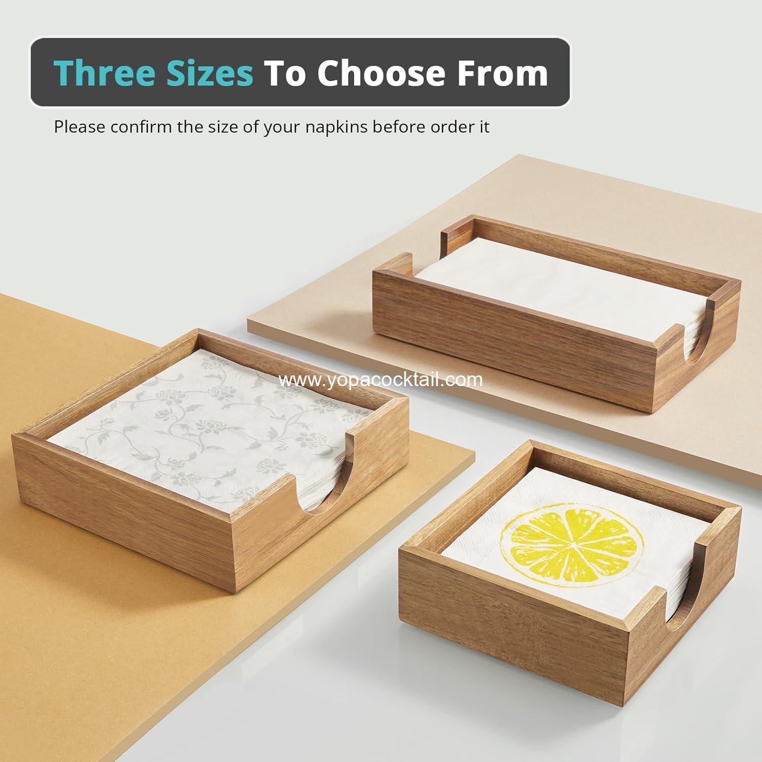 Wholesale Acacia Wood Cocktail Napkin Holder for 5x5 inch Napkins, Square Caddy for Bar, Party, Dinner, Kitchen, Bathroom - Supplier Wholesale Acacia Wood Cocktail Napkin Holder for 5x5 inch Napkins, Square Caddy for Bar, Party, Dinner, Kitchen, Bathroom - Supplier