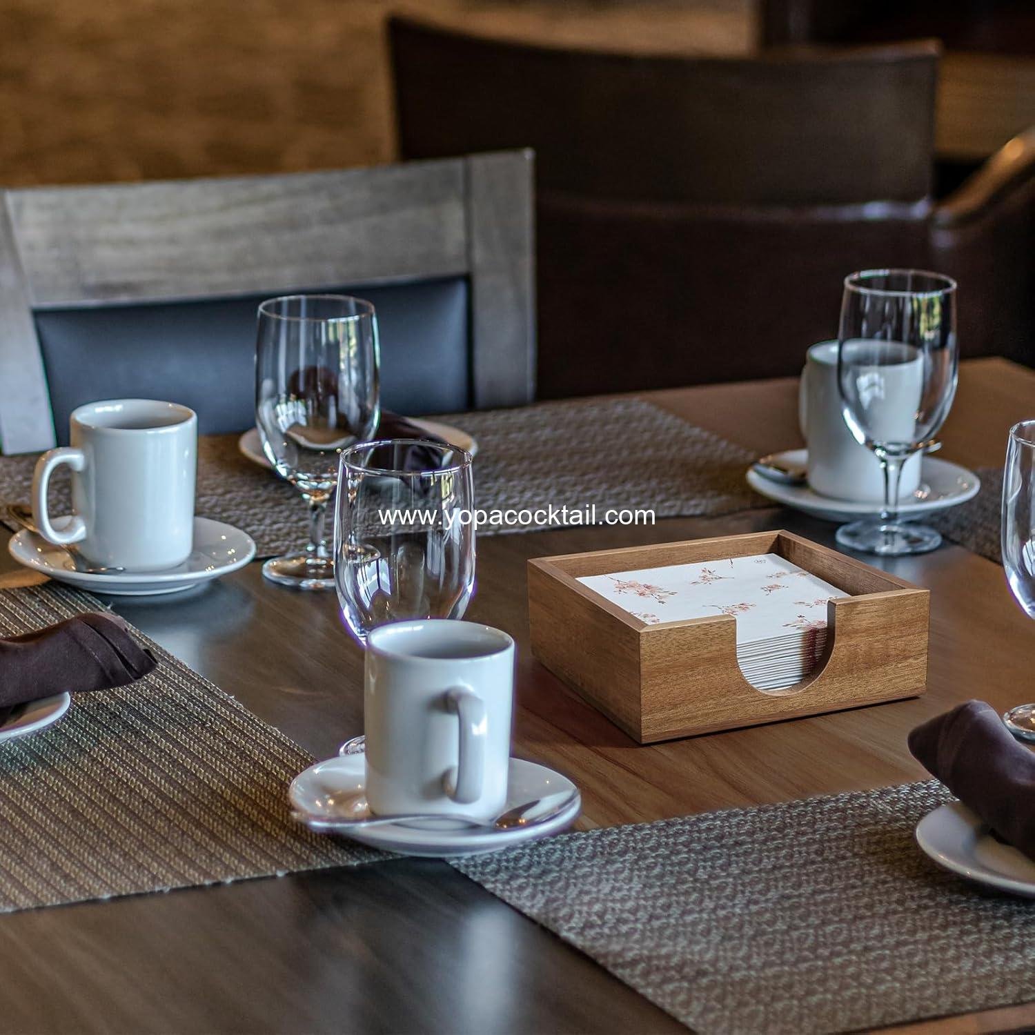 Wholesale Acacia Wood Cocktail Napkin Holder for 5x5 inch Napkins, Square Caddy for Bar, Party, Dinner, Kitchen, Bathroom - Supplier Wholesale Acacia Wood Cocktail Napkin Holder for 5x5 inch Napkins, Square Caddy for Bar, Party, Dinner, Kitchen, Bathroom - Supplier