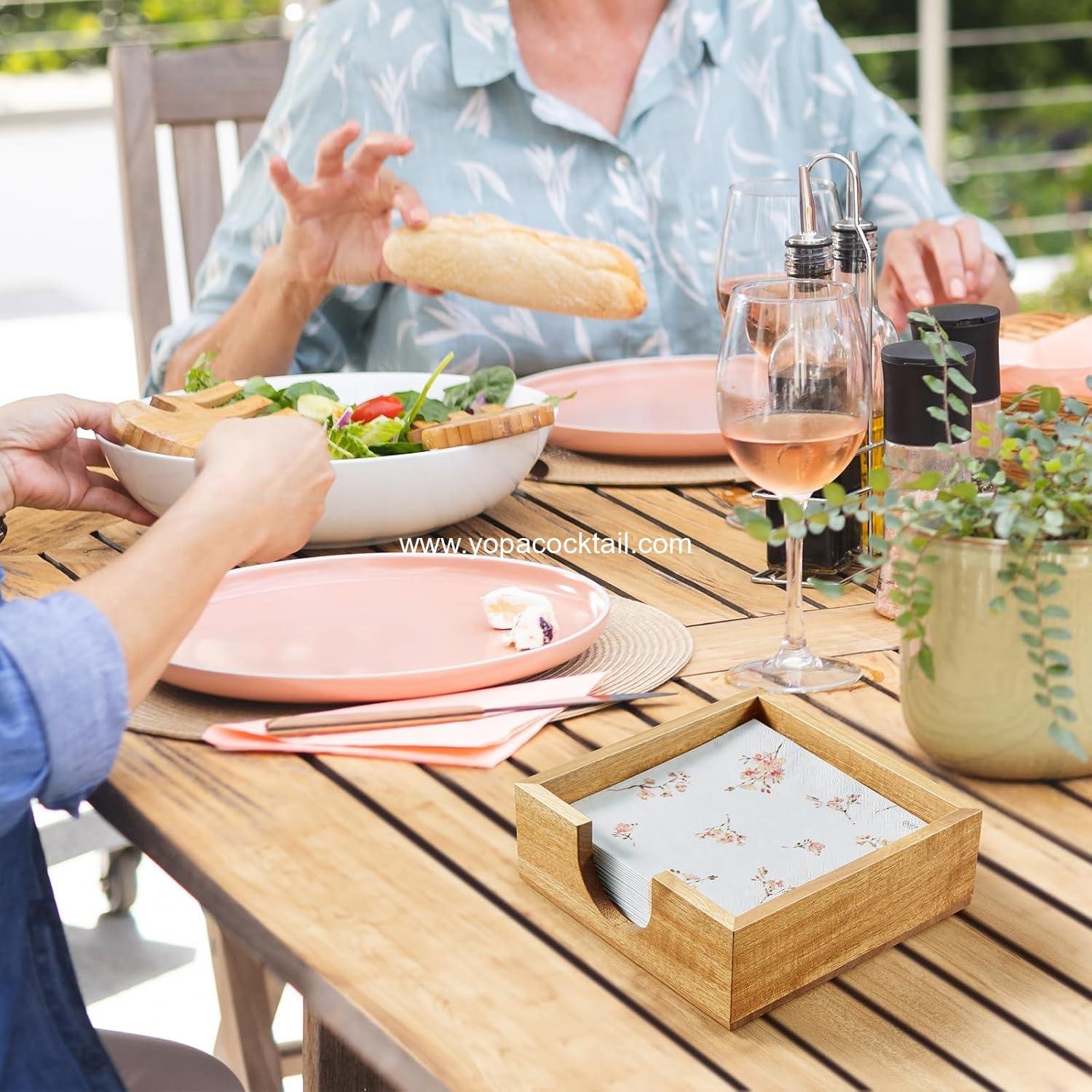 Wholesale Acacia Wood Cocktail Napkin Holder for 5x5 inch Napkins, Square Caddy for Bar, Party, Dinner, Kitchen, Bathroom - Supplier Wholesale Acacia Wood Cocktail Napkin Holder for 5x5 inch Napkins, Square Caddy for Bar, Party, Dinner, Kitchen, Bathroom - Supplier