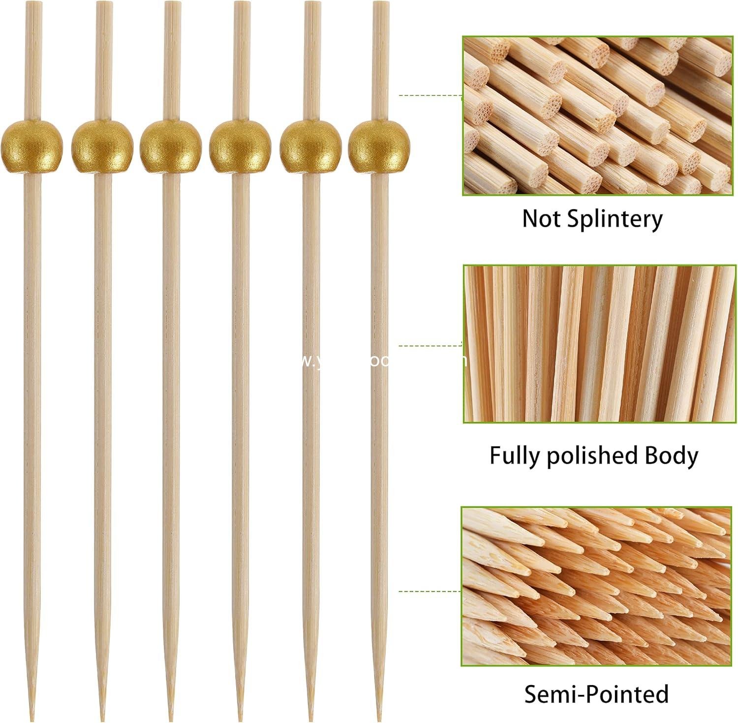 Wholesale 200 Pcs 4.7 Inch Bamboo Cocktail Picks for Appetizers, Skewers for Drinks, Desserts, and Charcuterie, Fancy Gold Pearl Toothpicks for Wedding Party - Supplier Wholesale 200 Pcs 4.7 Inch Bamboo Cocktail Picks for Appetizers, Skewers for Drinks, Desserts, and Charcuterie, Fancy Gold Pearl Toothpicks for Wedding Party - Supplier