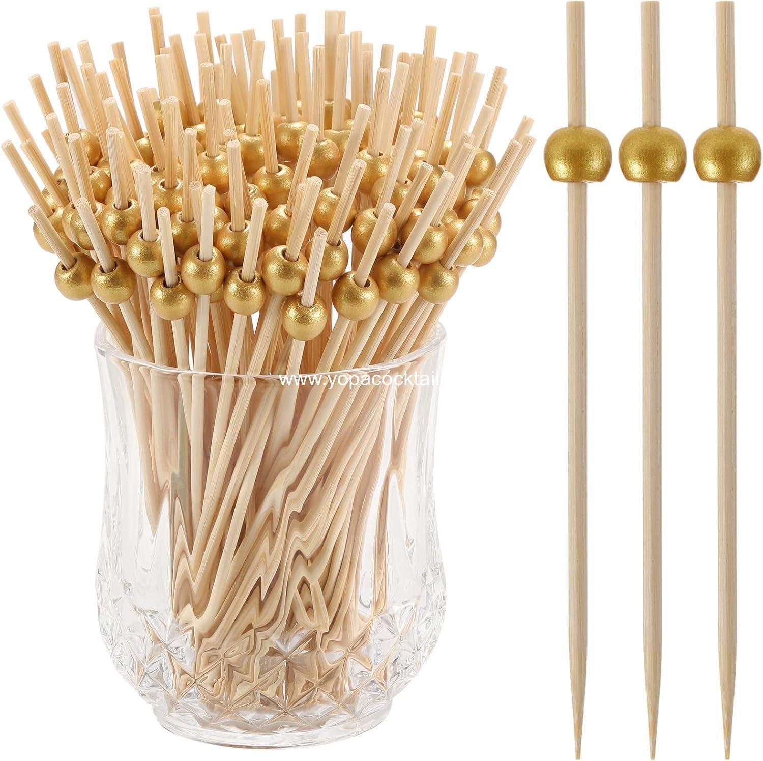 Wholesale 200 Pcs 4.7 Inch Bamboo Cocktail Picks for Appetizers, Skewers for Drinks, Desserts, and Charcuterie, Fancy Gold Pearl Toothpicks for Wedding Party - Supplier Wholesale 200 Pcs 4.7 Inch Bamboo Cocktail Picks for Appetizers, Skewers for Drinks, Desserts, and Charcuterie, Fancy Gold Pearl Toothpicks for Wedding Party - Supplier