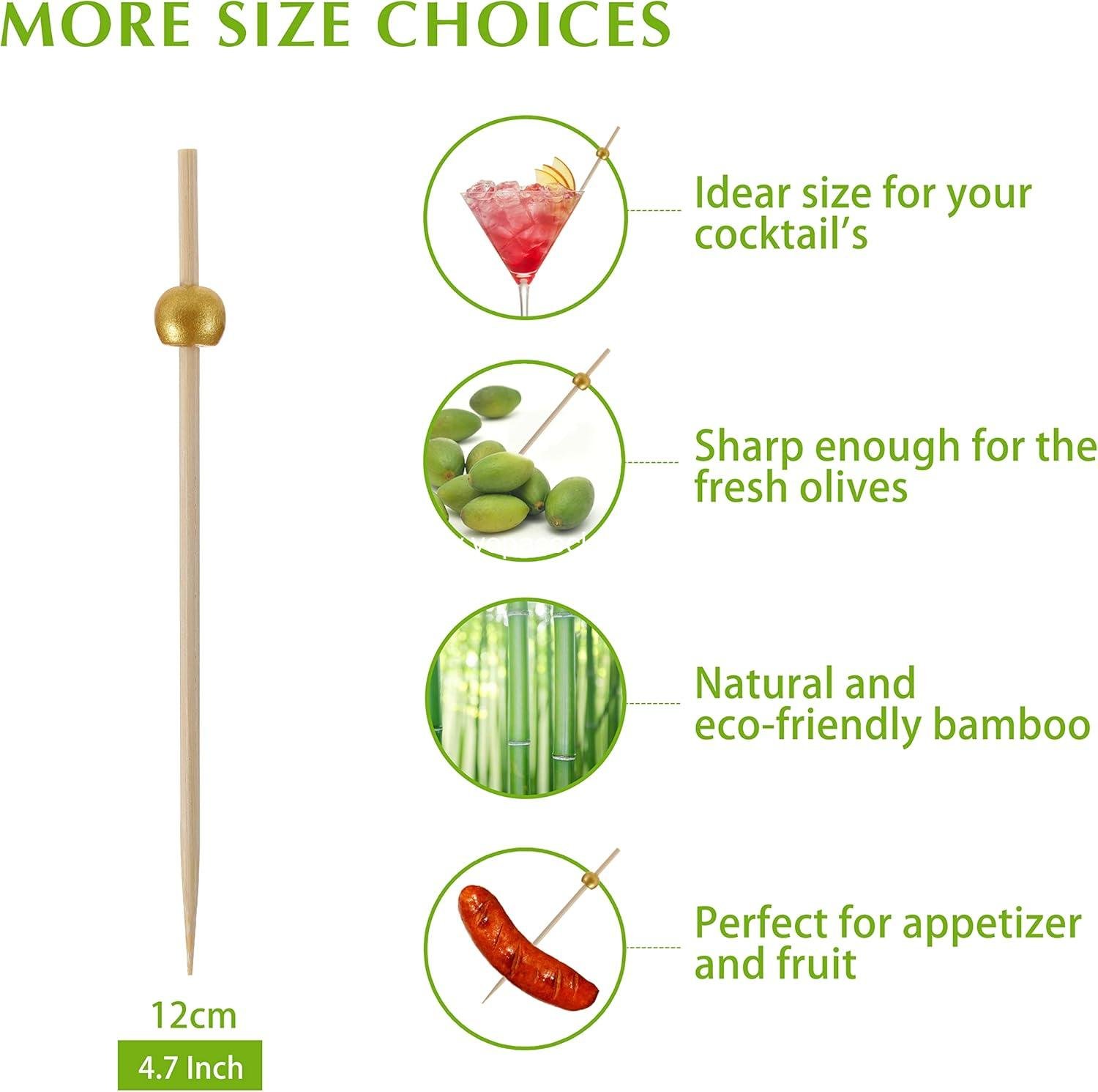 Wholesale 200 Pcs 4.7 Inch Bamboo Cocktail Picks for Appetizers, Skewers for Drinks, Desserts, and Charcuterie, Fancy Gold Pearl Toothpicks for Wedding Party - Supplier Wholesale 200 Pcs 4.7 Inch Bamboo Cocktail Picks for Appetizers, Skewers for Drinks, Desserts, and Charcuterie, Fancy Gold Pearl Toothpicks for Wedding Party - Supplier