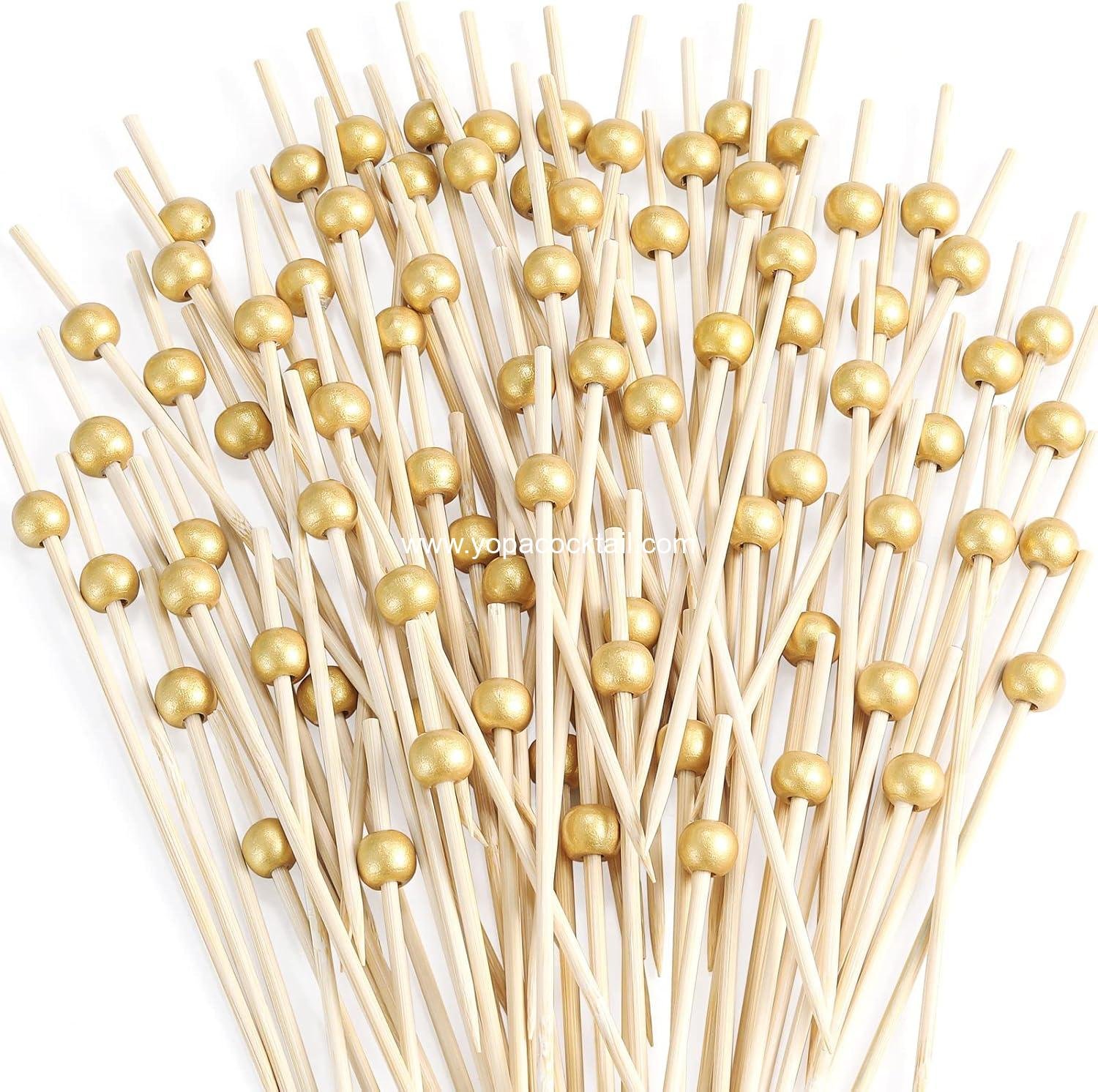 Wholesale 200 Pcs 4.7 Inch Bamboo Cocktail Picks for Appetizers, Skewers for Drinks, Desserts, and Charcuterie, Fancy Gold Pearl Toothpicks for Wedding Party - Supplier