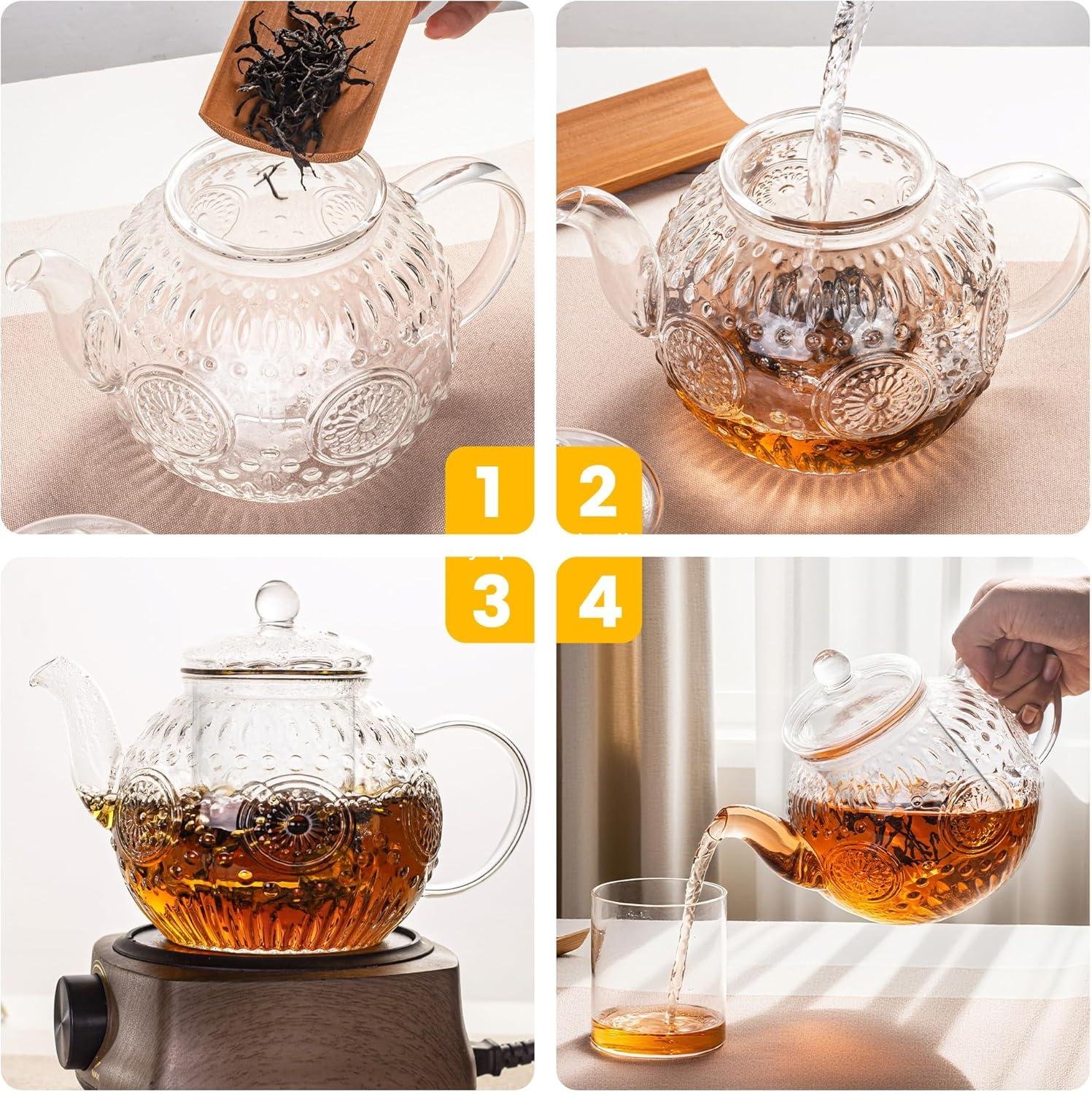 Wholesale Vintage Glass Teapot with Removable Infuser 32oz 1000ml Borosilicate Glass - Stovetop Safe Blooming & Loose Leaf Tea Maker Set Manufacturer