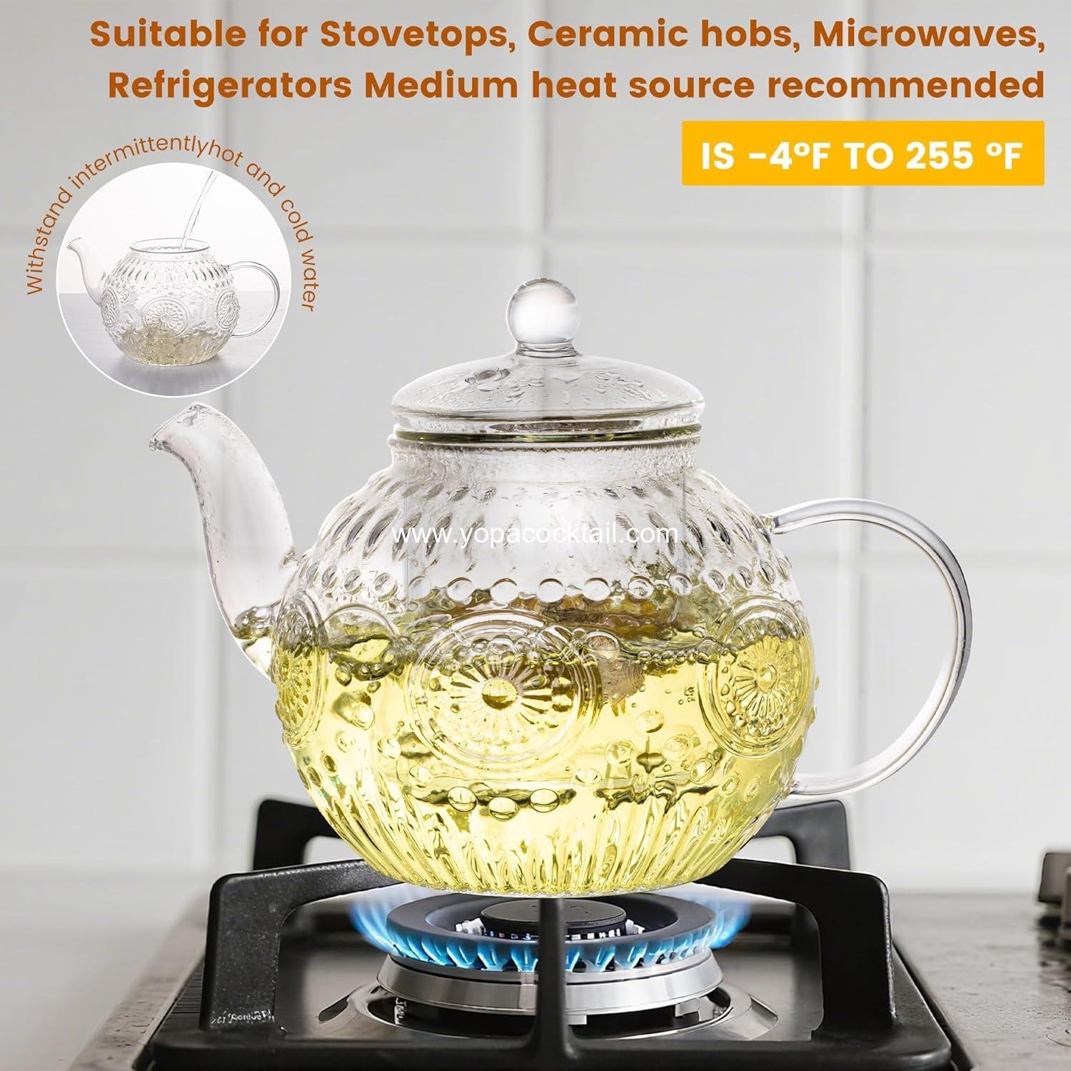 Wholesale Vintage Glass Teapot with Removable Infuser 32oz 1000ml Borosilicate Glass - Stovetop Safe Blooming & Loose Leaf Tea Maker Set Manufacturer