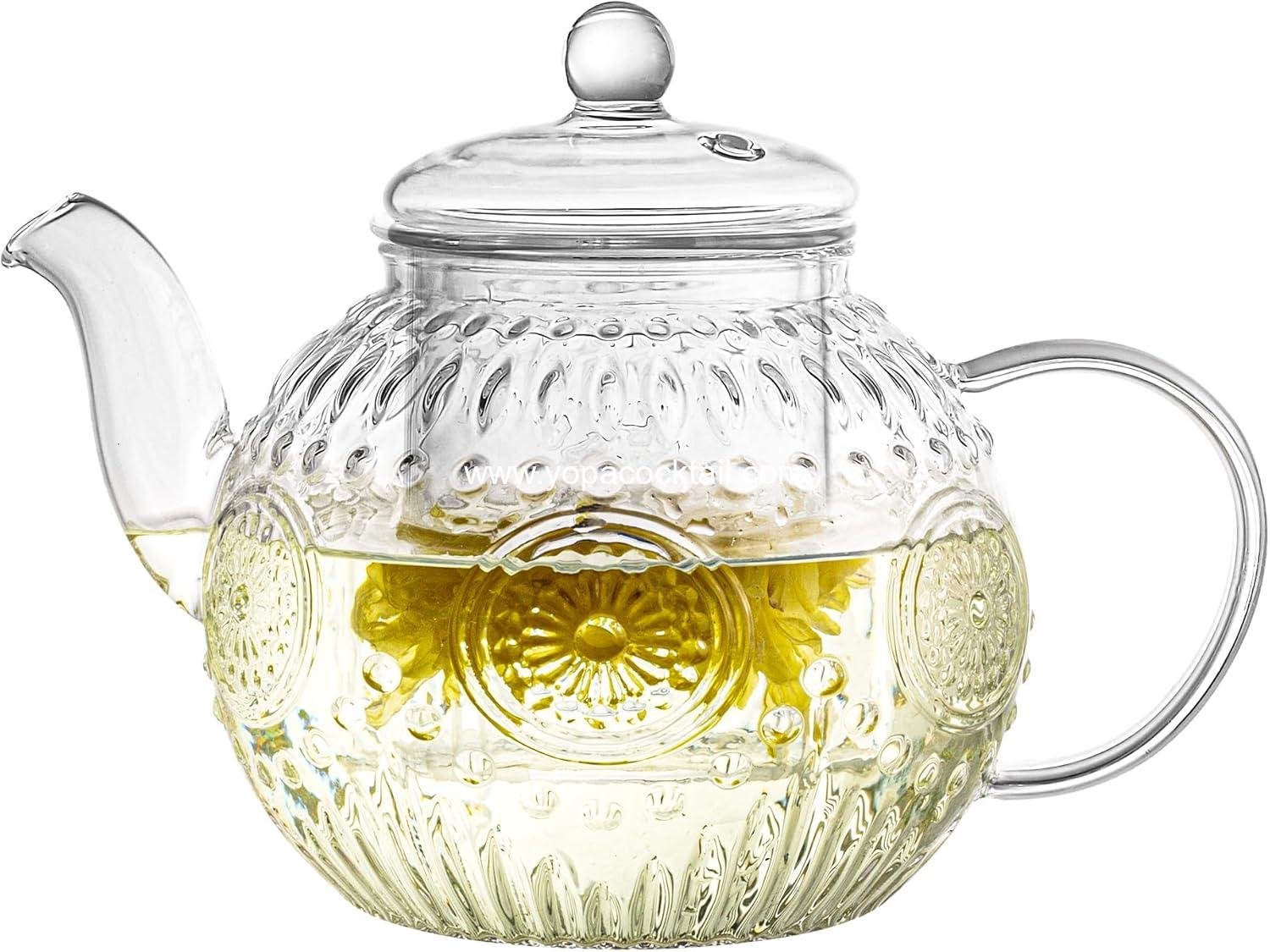 Bandesun Vintage Glass Teapot, Tea Kettle with Removable Infuser 32OZ/1000ml, Borosilicate Glass Pot -Stovetop Safe, Blooming & Loose Leaf Tea Maker Set