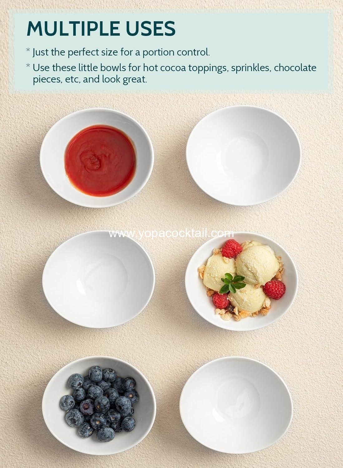 Wholesale 5 Inch Porcelain Small Bowls Set, 6 Ounce Serving Bowls for Dessert, Ice Cream, Snacks, Dipping, Side Dishes, Microwave & Dishwasher Safe - White Manufacturer Wholesale 5 Inch Porcelain Small Bowls Set, 6 Ounce Serving Bowls for Dessert, Ice Cream, Snacks, Dipping, Side Dishes, Microwave & Dishwasher Safe - White Manufacturer