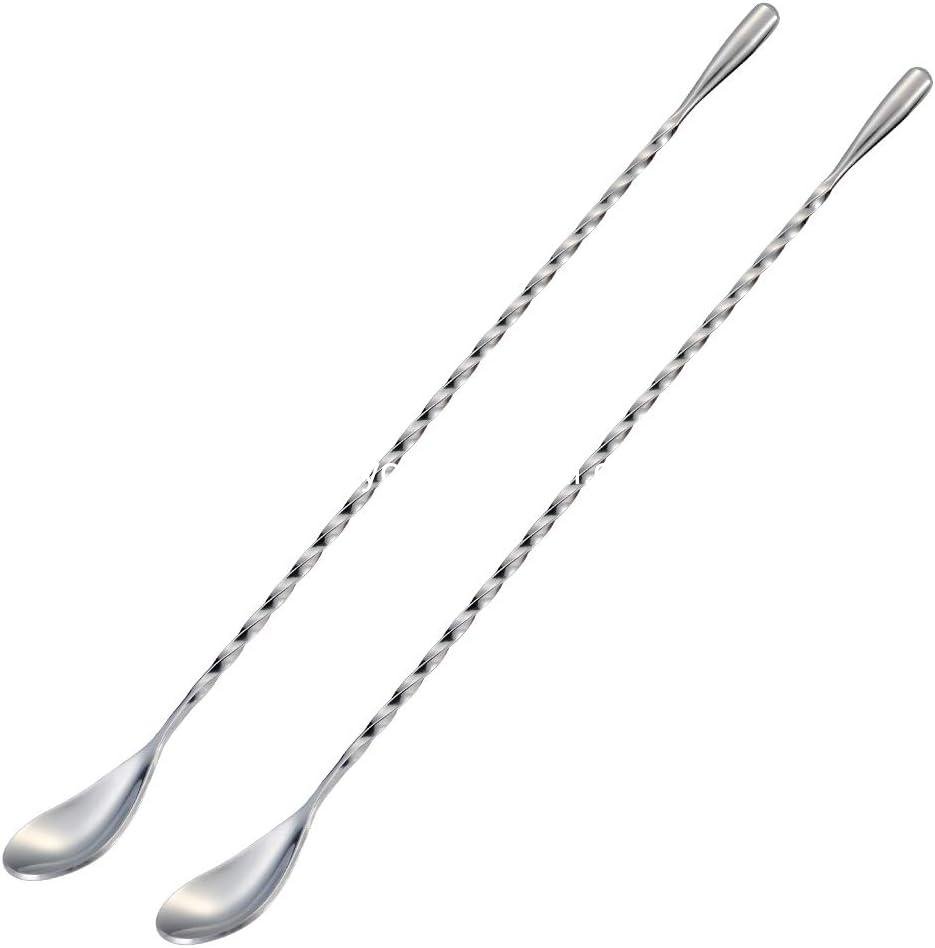 Briout Bar Spoon Cocktail Mixing Stirrers for Drink, Stainless Steel 12 Inches Long Handle, Silver 2 Pieces