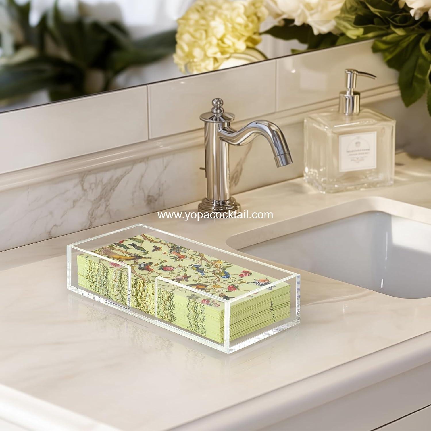 Wholesale Acrylic Guest Towel Holder Tray for Bathroom, Clear Rectangular Napkin Holder for Kitchen, Modern Disposable Hand Towel Tray for Home, Bar, Hotel, Office - Supplier