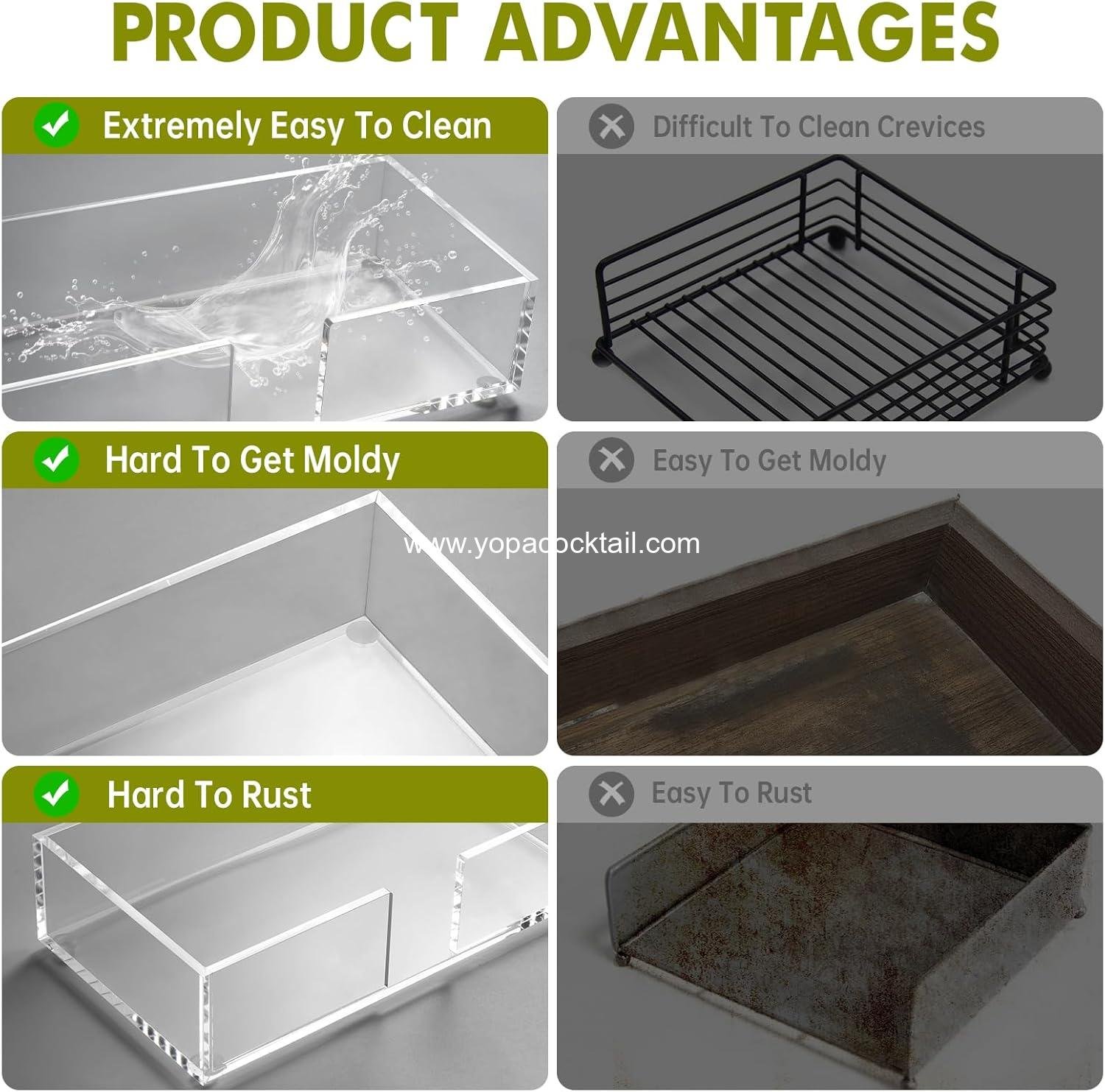 Wholesale Acrylic Guest Towel Holder Tray for Bathroom, Clear Rectangular Napkin Holder for Kitchen, Modern Disposable Hand Towel Tray for Home, Bar, Hotel, Office - Supplier