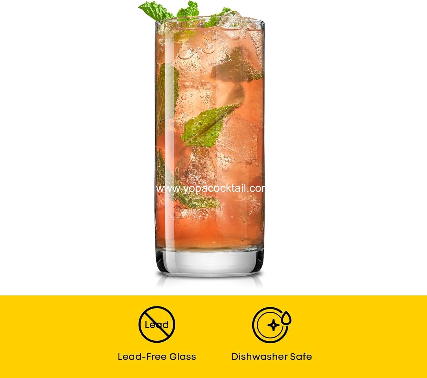 Wholesale 13oz Highball Glasses Set of 6, Lead-Free Crystal Drinking Glasses for Water, Mojito, Tom Collins, and Mixed Cocktails - Factory