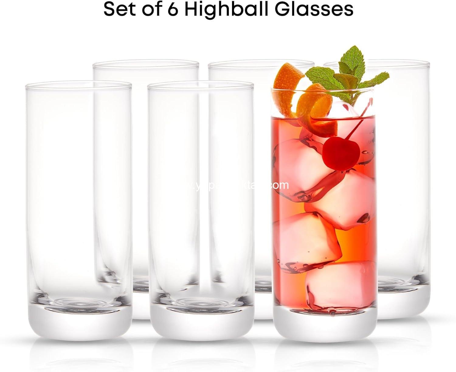 Wholesale 13oz Highball Glasses Set of 6, Lead-Free Crystal Drinking Glasses for Water, Mojito, Tom Collins, and Mixed Cocktails - Factory