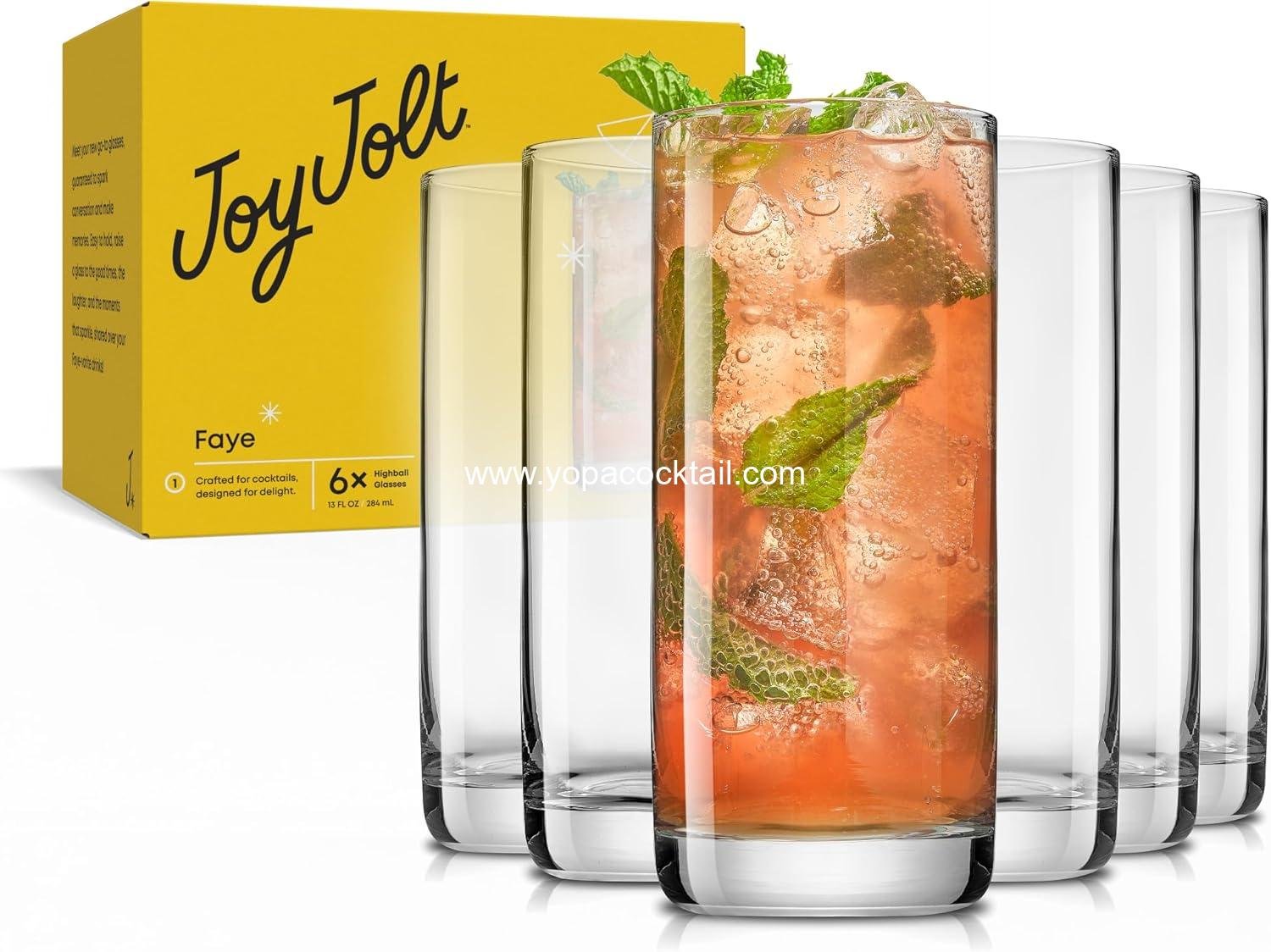 Wholesale 13oz Highball Glasses Set of 6, Lead-Free Crystal Drinking Glasses for Water, Mojito, Tom Collins, and Mixed Cocktails - Factory