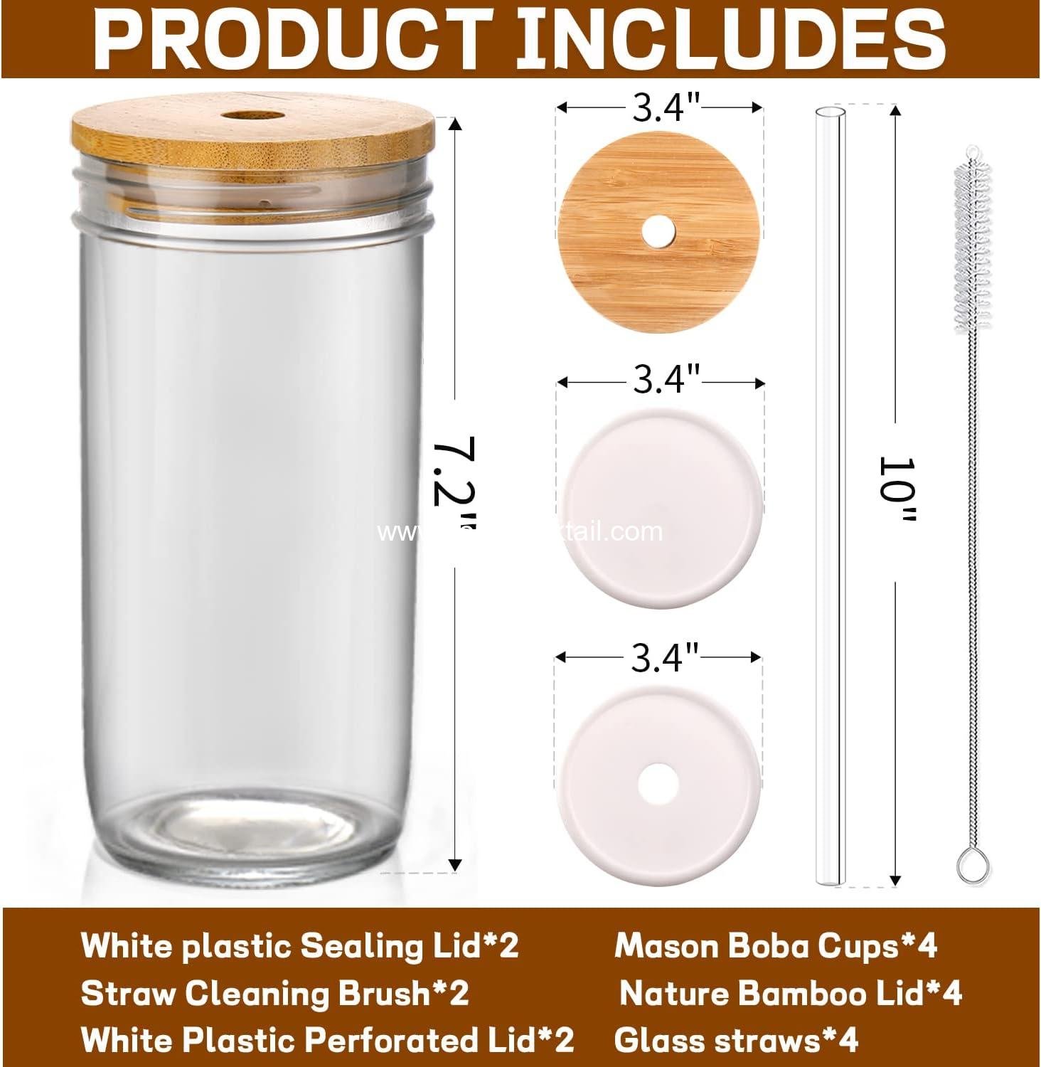 Wholesale 24 oz Glass Cups with Lids and Straws - Smoothie Cup, Boba Mason Jar, Matcha Cup, Wide Mouth Reusable Drinking Glasses, Iced Coffee Glasses, Set of 4 - Supplier