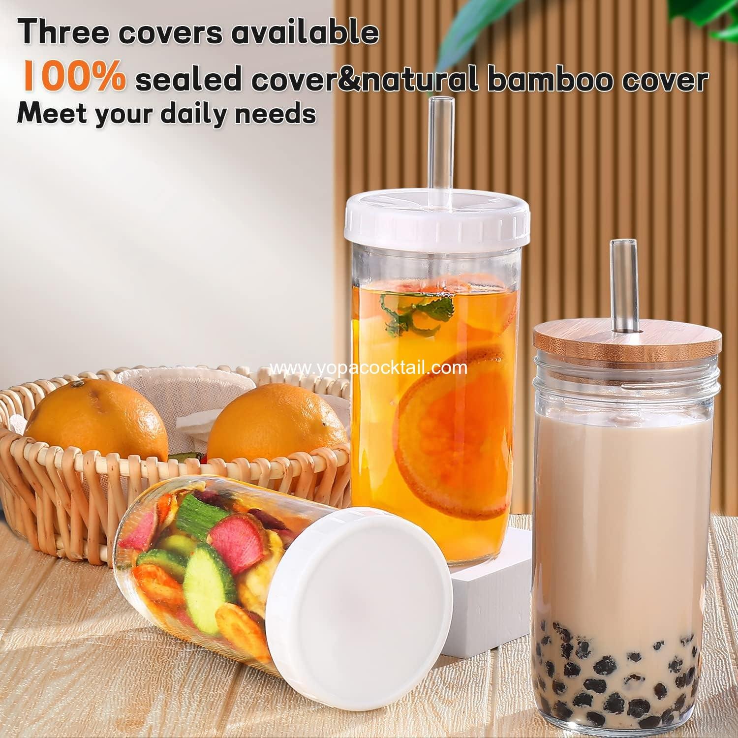 Wholesale 24 oz Glass Cups with Lids and Straws - Smoothie Cup, Boba Mason Jar, Matcha Cup, Wide Mouth Reusable Drinking Glasses, Iced Coffee Glasses, Set of 4 - Supplier