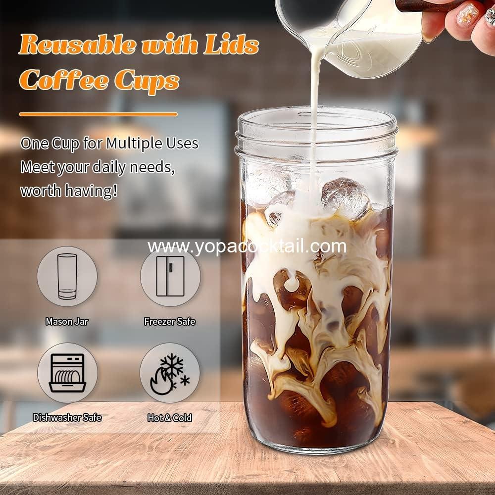 Wholesale 24 oz Glass Cups with Lids and Straws - Smoothie Cup, Boba Mason Jar, Matcha Cup, Wide Mouth Reusable Drinking Glasses, Iced Coffee Glasses, Set of 4 - Supplier