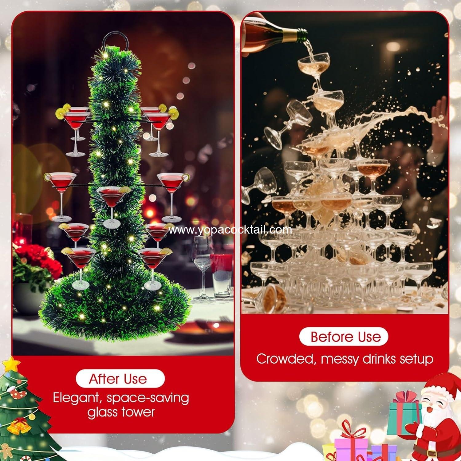 Wholesale Christmas Cocktail Tree Stand for Drinks, Metal Champagne Tower with 3 Tiers and 12 Holders, Perfect for Parties and Celebrations, Factory.