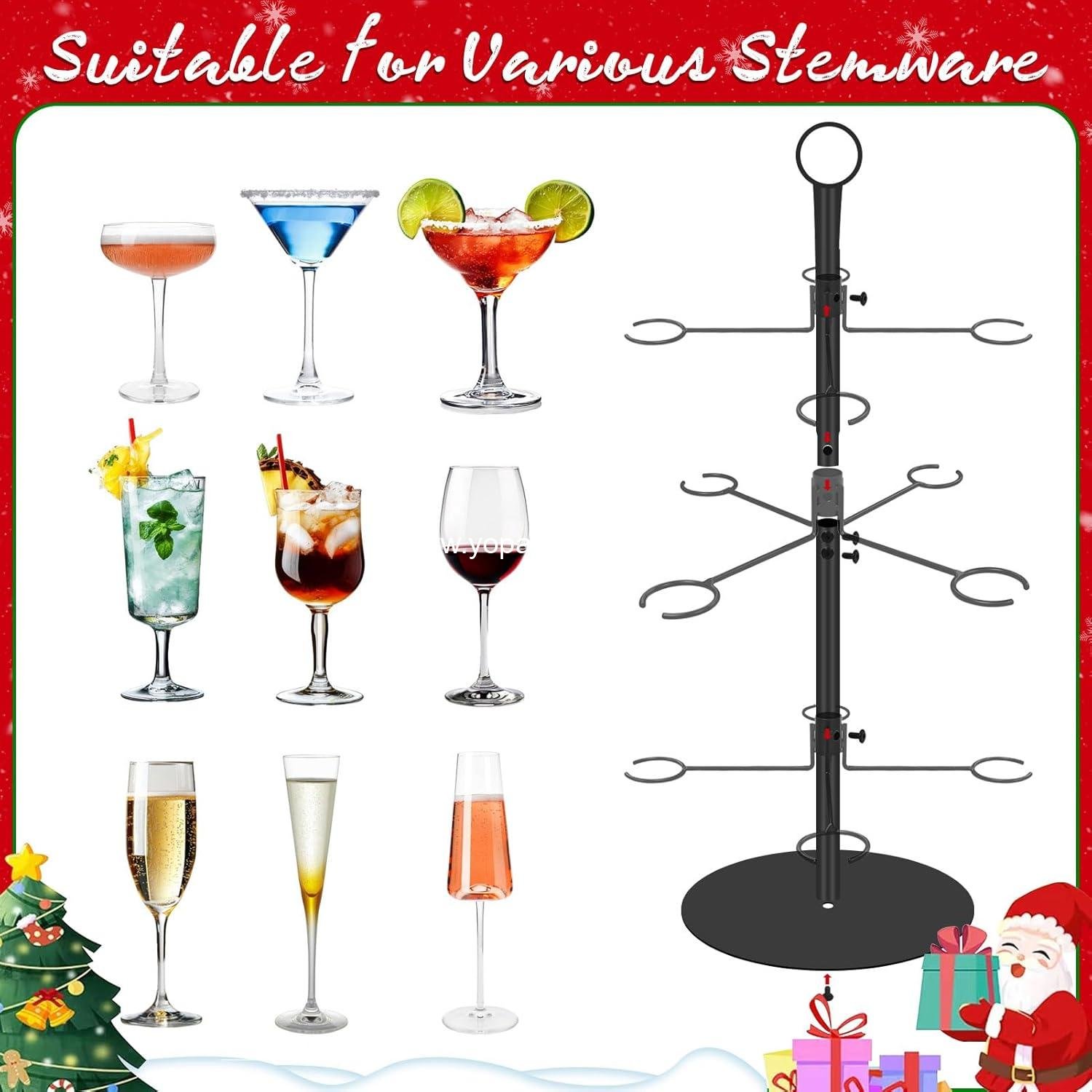 Wholesale Christmas Cocktail Tree Stand for Drinks, Metal Champagne Tower with 3 Tiers and 12 Holders, Perfect for Parties and Celebrations, Factory.