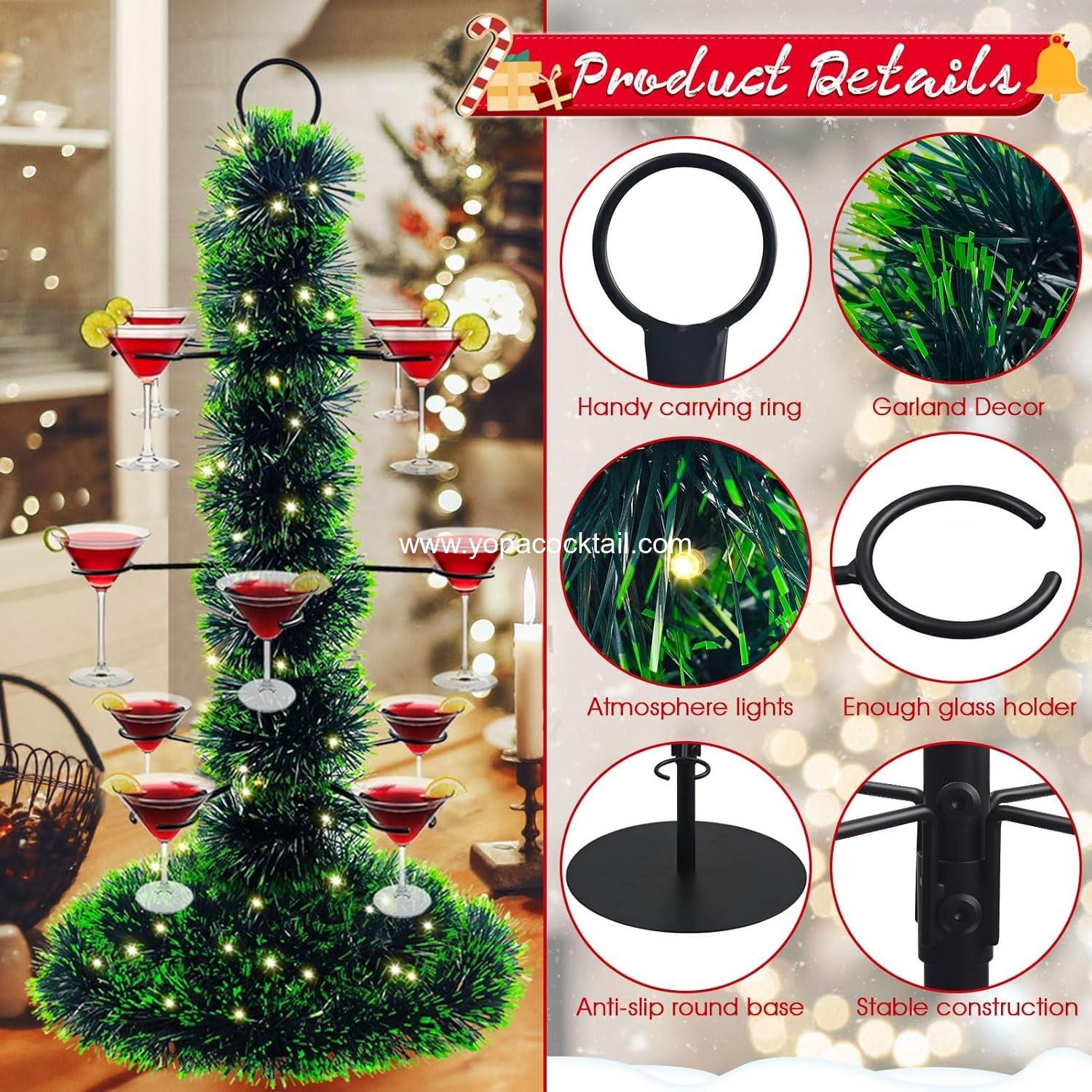 Wholesale Christmas Cocktail Tree Stand for Drinks, Metal Champagne Tower with 3 Tiers and 12 Holders, Perfect for Parties and Celebrations, Factory.