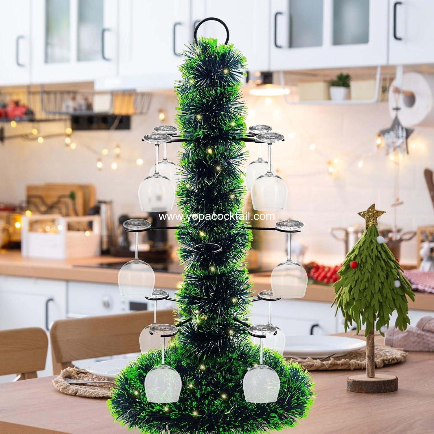 Wholesale Christmas Cocktail Tree Stand for Drinks, Metal Champagne Tower with 3 Tiers and 12 Holders, Perfect for Parties and Celebrations, Factory.