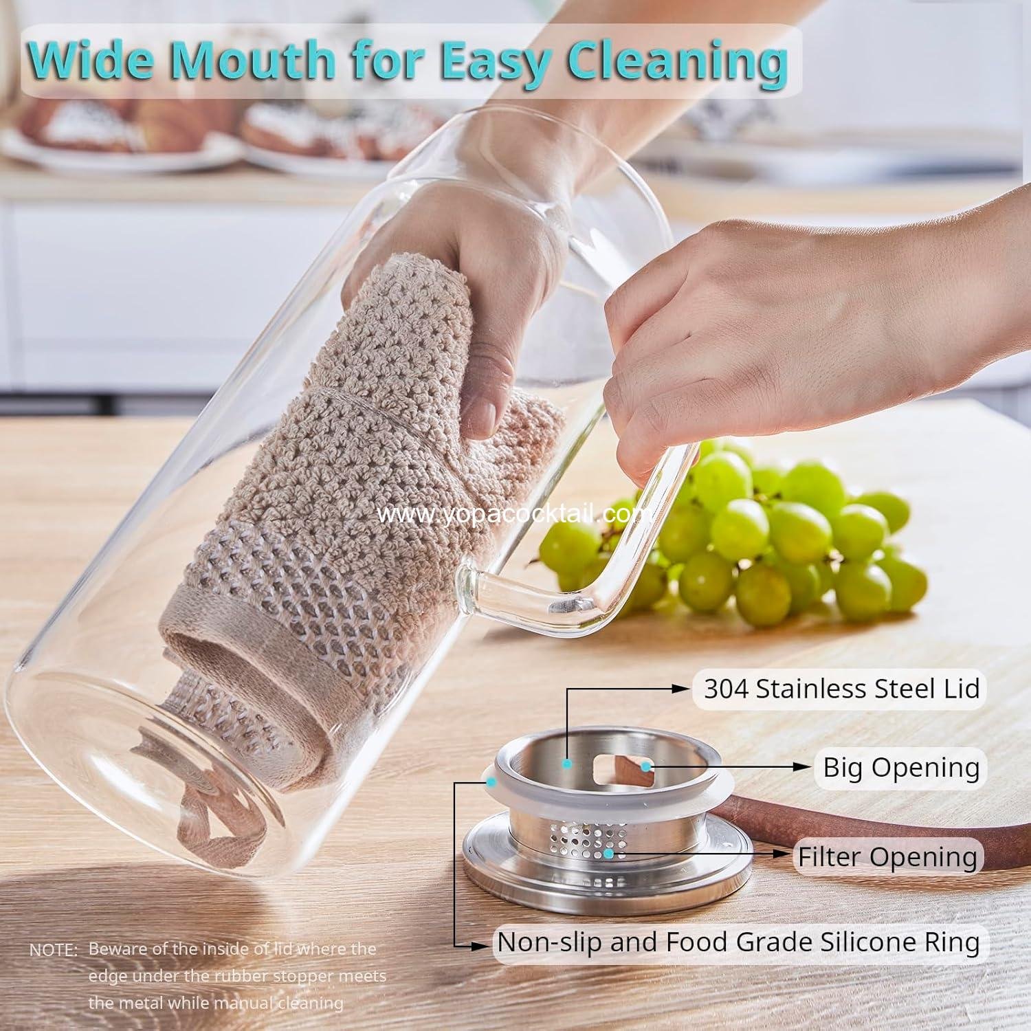 Wholesale 2 Liter Glass Pitcher with Lid and Handle, Carafe for Hot/Cold Water, Iced Tea, Coffee, Juice, and Homemade Beverages - Manufacturer