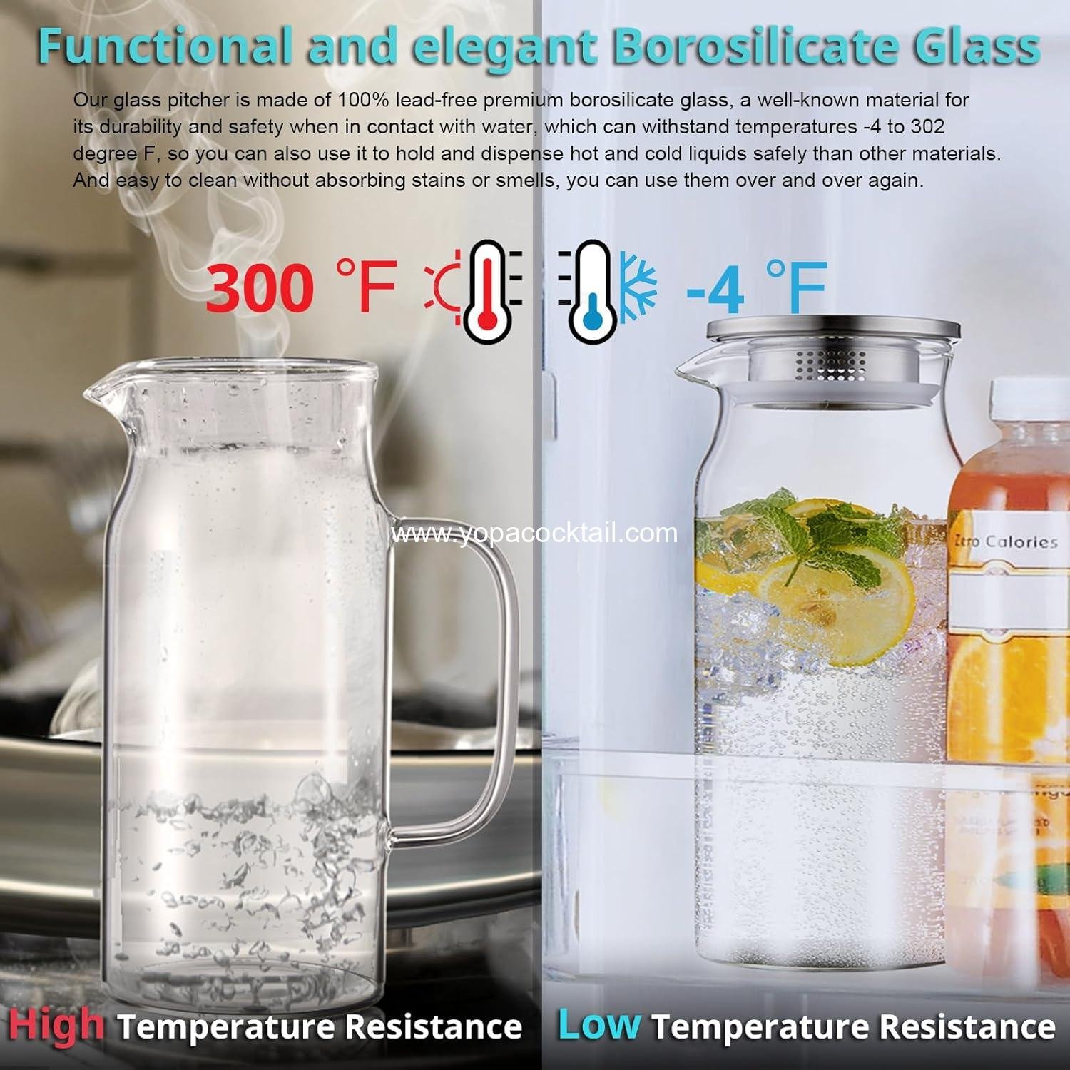 Wholesale 2 Liter Glass Pitcher with Lid and Handle, Carafe for Hot/Cold Water, Iced Tea, Coffee, Juice, and Homemade Beverages - Manufacturer