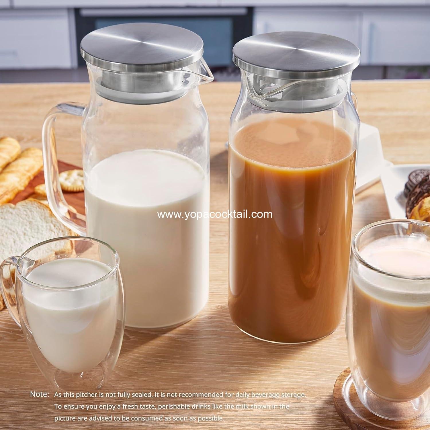 Wholesale 2 Liter Glass Pitcher with Lid and Handle, Carafe for Hot/Cold Water, Iced Tea, Coffee, Juice, and Homemade Beverages - Manufacturer