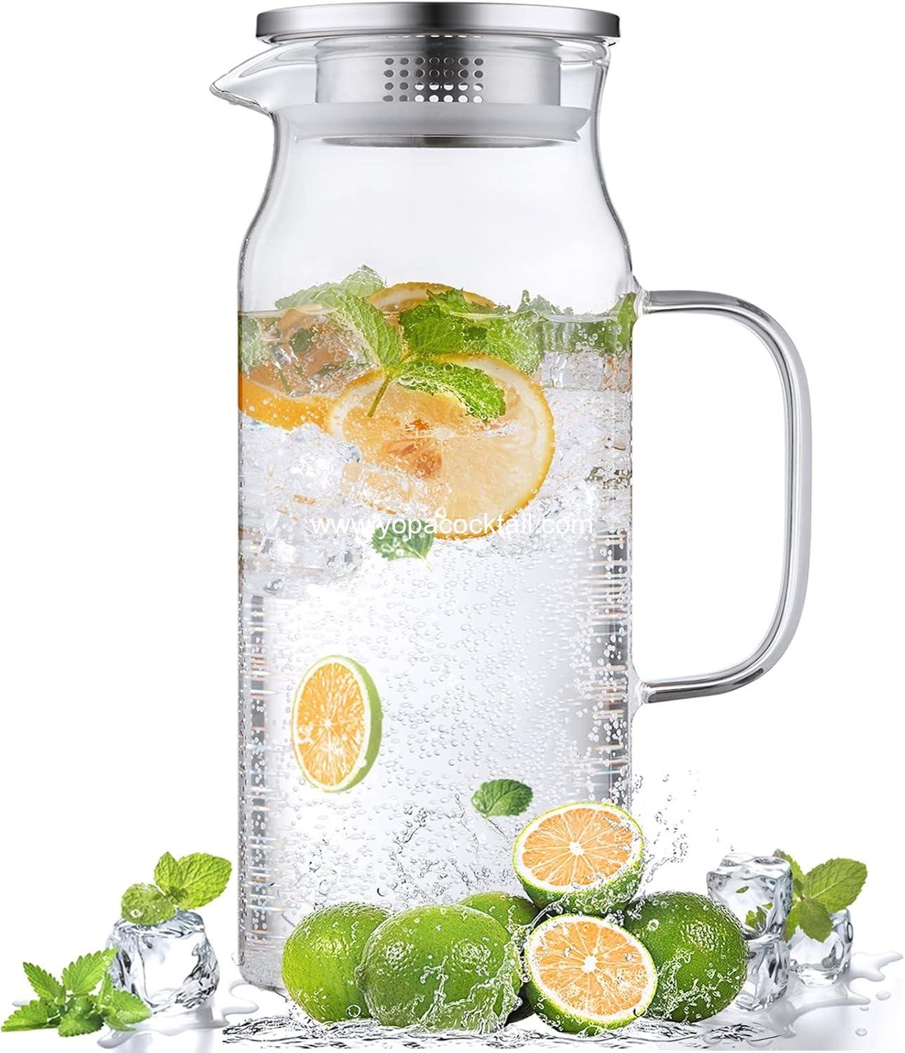 Wholesale 2 Liter Glass Pitcher with Lid and Handle, Carafe for Hot/Cold Water, Iced Tea, Coffee, Juice, and Homemade Beverages - Manufacturer