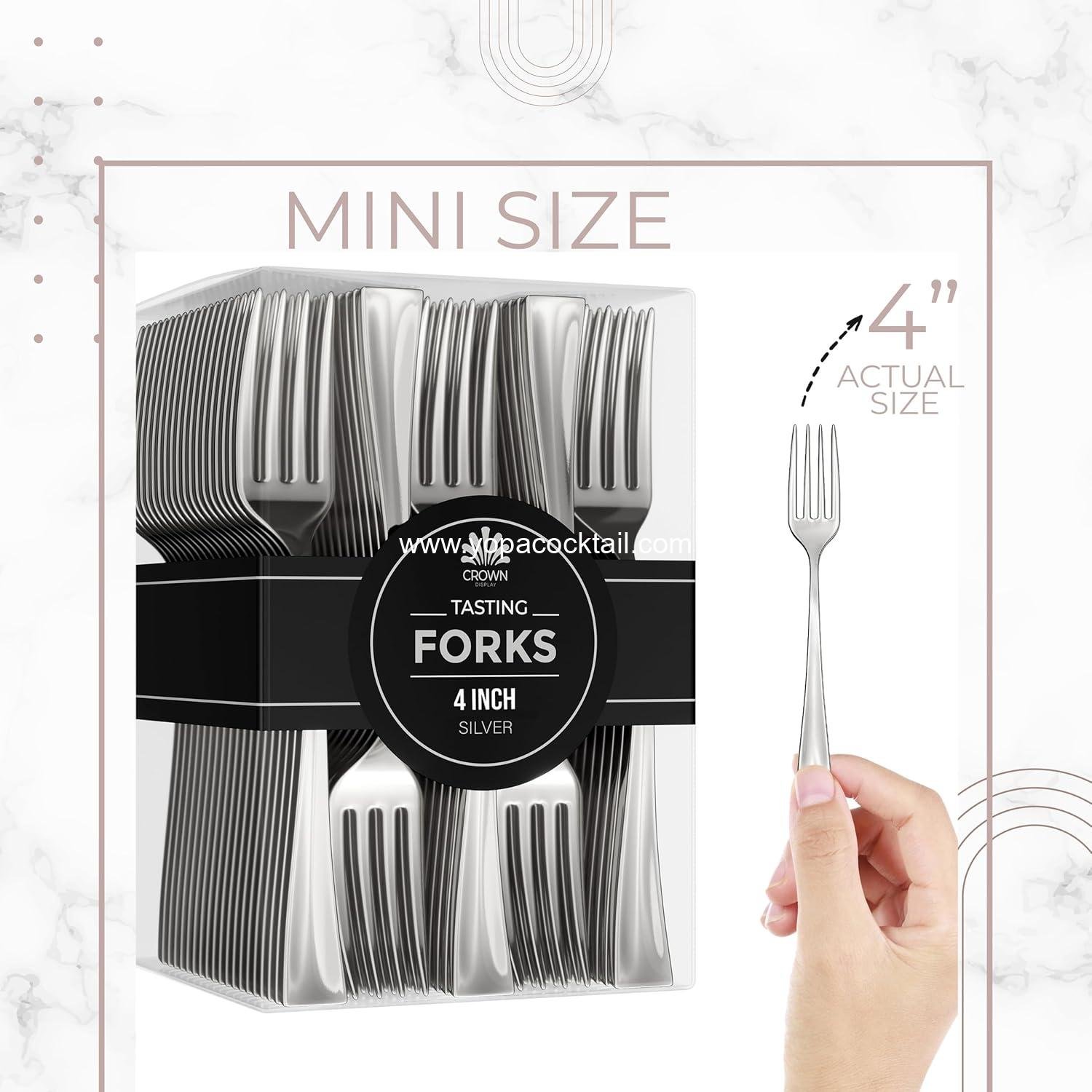 Wholesale Heavy Duty Plastic Mini Forks 100CT Premium Silver Look Dessert Tasting Forks Supplier Wholesale Heavy Duty Plastic Mini Forks 100CT Premium Silver Look Dessert Tasting Forks Supplier