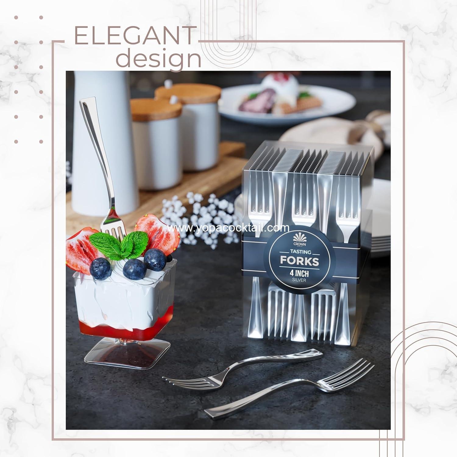 Wholesale Heavy Duty Plastic Mini Forks 100CT Premium Silver Look Dessert Tasting Forks Supplier Wholesale Heavy Duty Plastic Mini Forks 100CT Premium Silver Look Dessert Tasting Forks Supplier