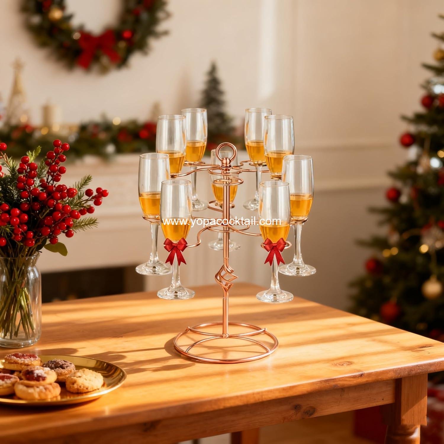 Wholesale Champagne Tree Stand for 10 Glasses, Rose Gold Cocktail Drink Tower, Screw-on Metal Cocktail Stand for Bar, Party, Wedding, or Birthday - Supplier