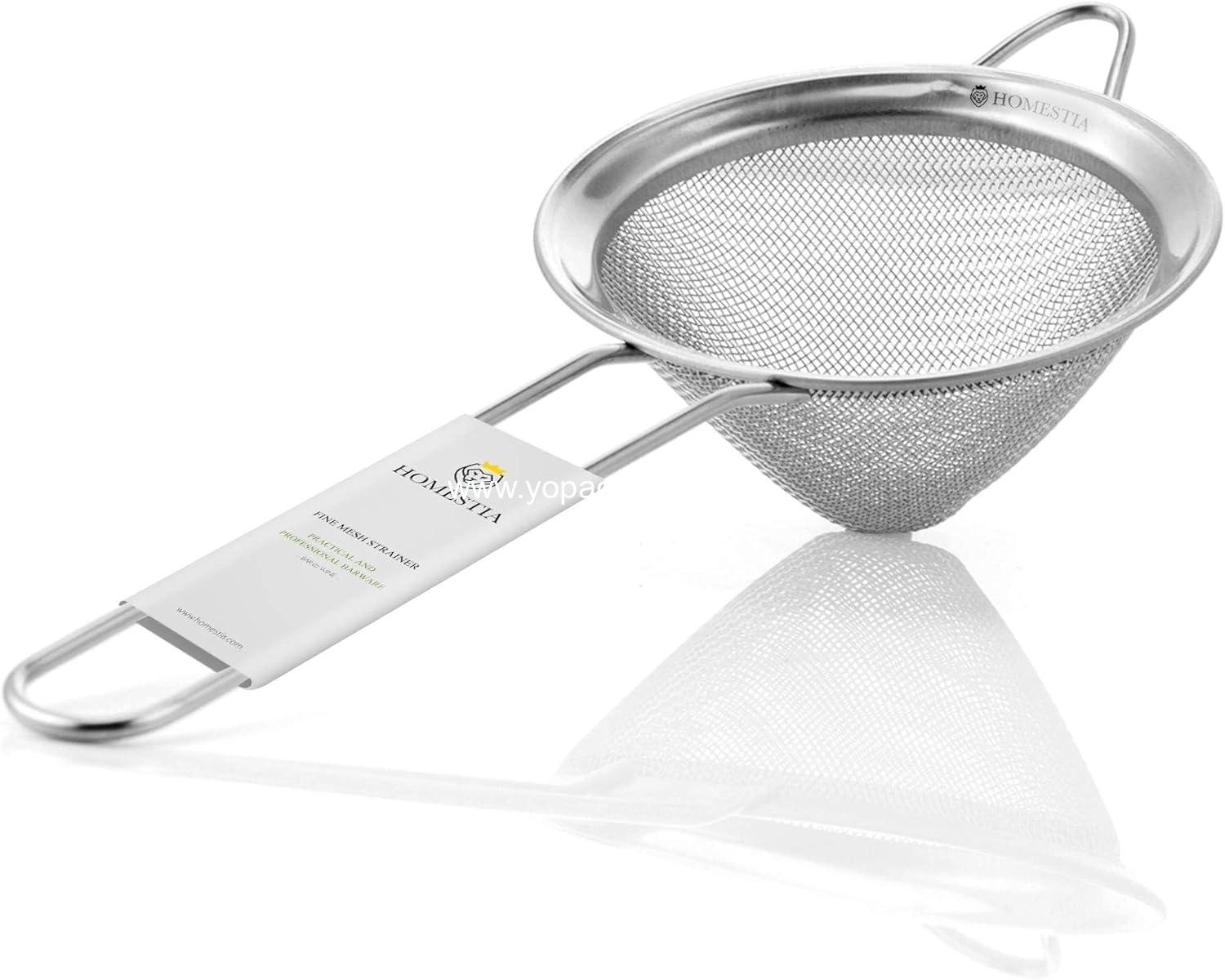 Homestia 3.3" Fine Mesh Strainer for Kitchen, 304 Stainless Steel Cocktail Sieve Sifters For Food, Liquid Drink Strainers Cup for Tea, Rice, Oil, Noodles, Fruits, Vegetables (Silver)