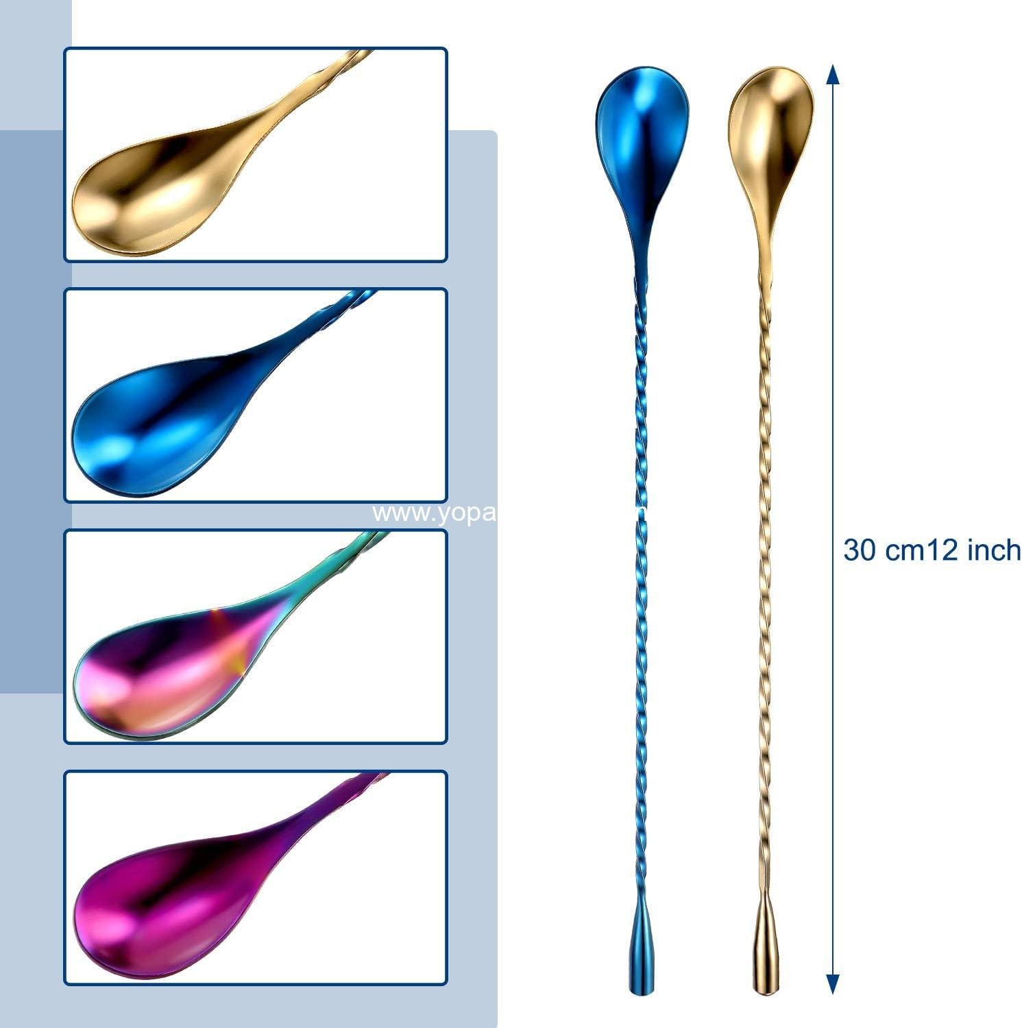 Wholesale 12 Inch Cocktail Spoons - 4 Pcs Long Handle Stainless Steel Bar Stirring Tool for Coffee and Cocktails (Multicolor: Blue, Purple, Champagne) Supplier