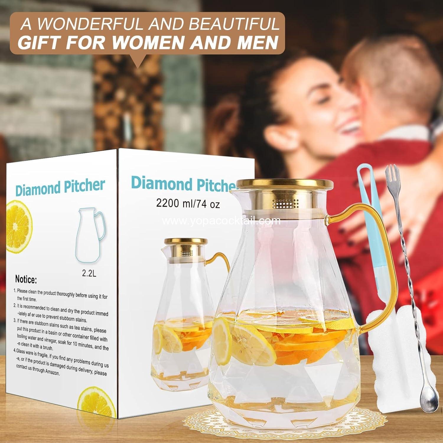 Wholesale 2.2 Liter Glass Pitcher with Lid - Iced Tea Carafe for Fridge, Versatile Water Jug for Juice, Milk, and Cold or Hot Beverages - 2 Quart Supplier