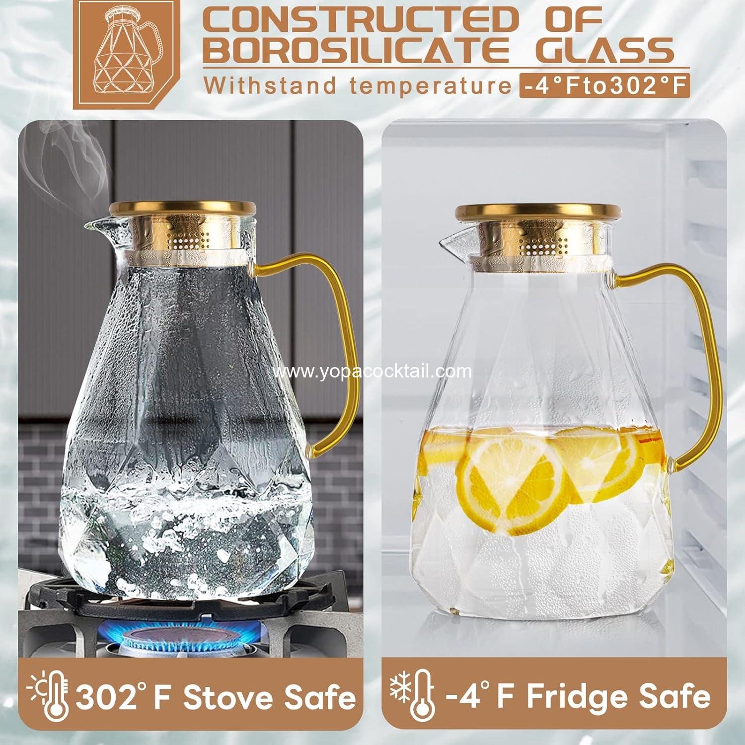 Wholesale 2.2 Liter Glass Pitcher with Lid - Iced Tea Carafe for Fridge, Versatile Water Jug for Juice, Milk, and Cold or Hot Beverages - 2 Quart Supplier