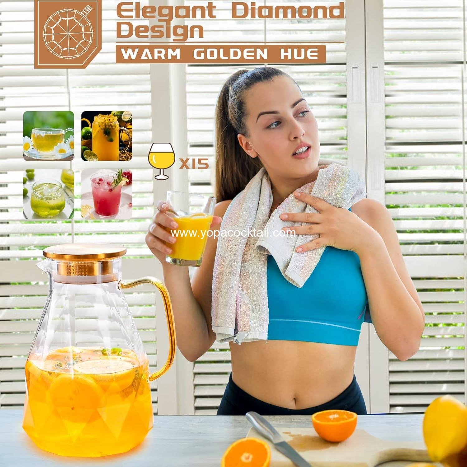 Wholesale 2.2 Liter Glass Pitcher with Lid - Iced Tea Carafe for Fridge, Versatile Water Jug for Juice, Milk, and Cold or Hot Beverages - 2 Quart Supplier