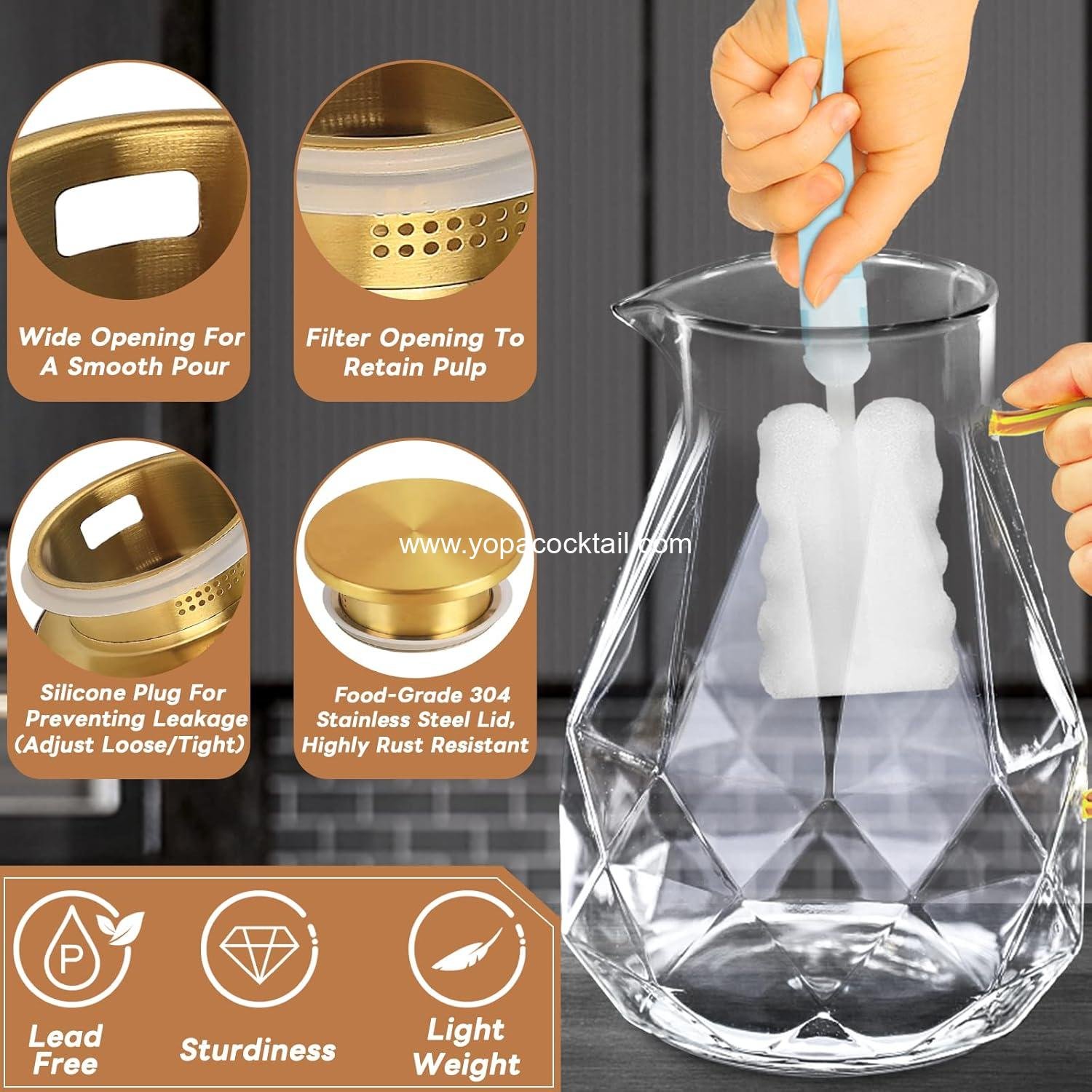 Wholesale 2.2 Liter Glass Pitcher with Lid - Iced Tea Carafe for Fridge, Versatile Water Jug for Juice, Milk, and Cold or Hot Beverages - 2 Quart Supplier