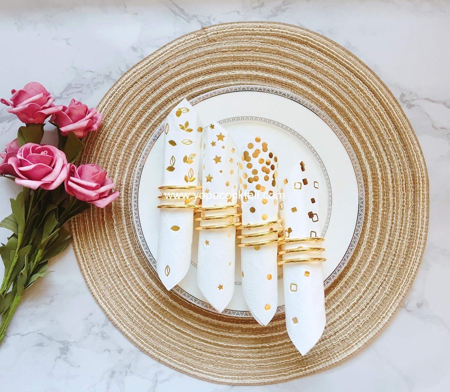 Wholesale 100 PK Gold Napkins - 4 Assorted Designs - 3-Ply Cocktail Napkins 5x5 Inches - Disposable Party and Bar Napkins for Wedding, Baby Shower, Birthday, Graduation 2023 Supplier