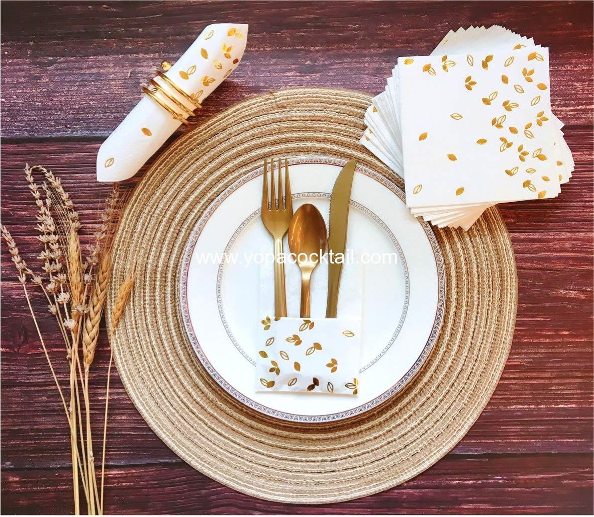 Wholesale 100 PK Gold Napkins - 4 Assorted Designs - 3-Ply Cocktail Napkins 5x5 Inches - Disposable Party and Bar Napkins for Wedding, Baby Shower, Birthday, Graduation 2023 Supplier