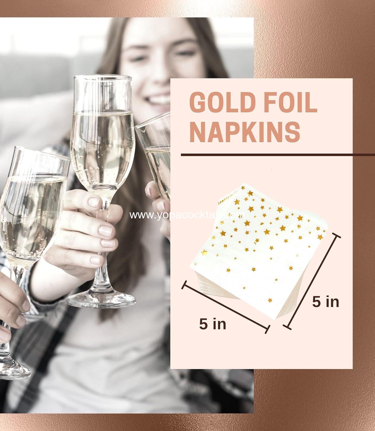 Wholesale 100 PK Gold Napkins - 4 Assorted Designs - 3-Ply Cocktail Napkins 5x5 Inches - Disposable Party and Bar Napkins for Wedding, Baby Shower, Birthday, Graduation 2023 Supplier