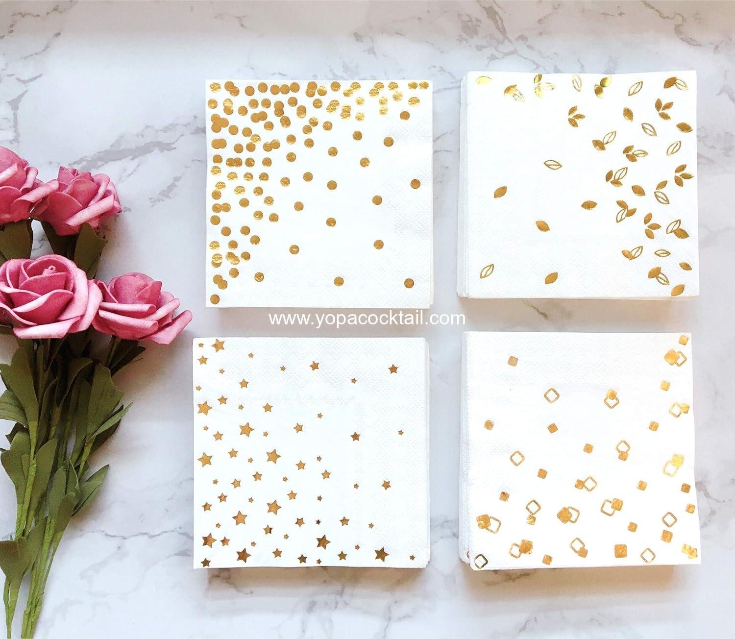 Wholesale 100 PK Gold Napkins - 4 Assorted Designs - 3-Ply Cocktail Napkins 5x5 Inches - Disposable Party and Bar Napkins for Wedding, Baby Shower, Birthday, Graduation 2023 Supplier