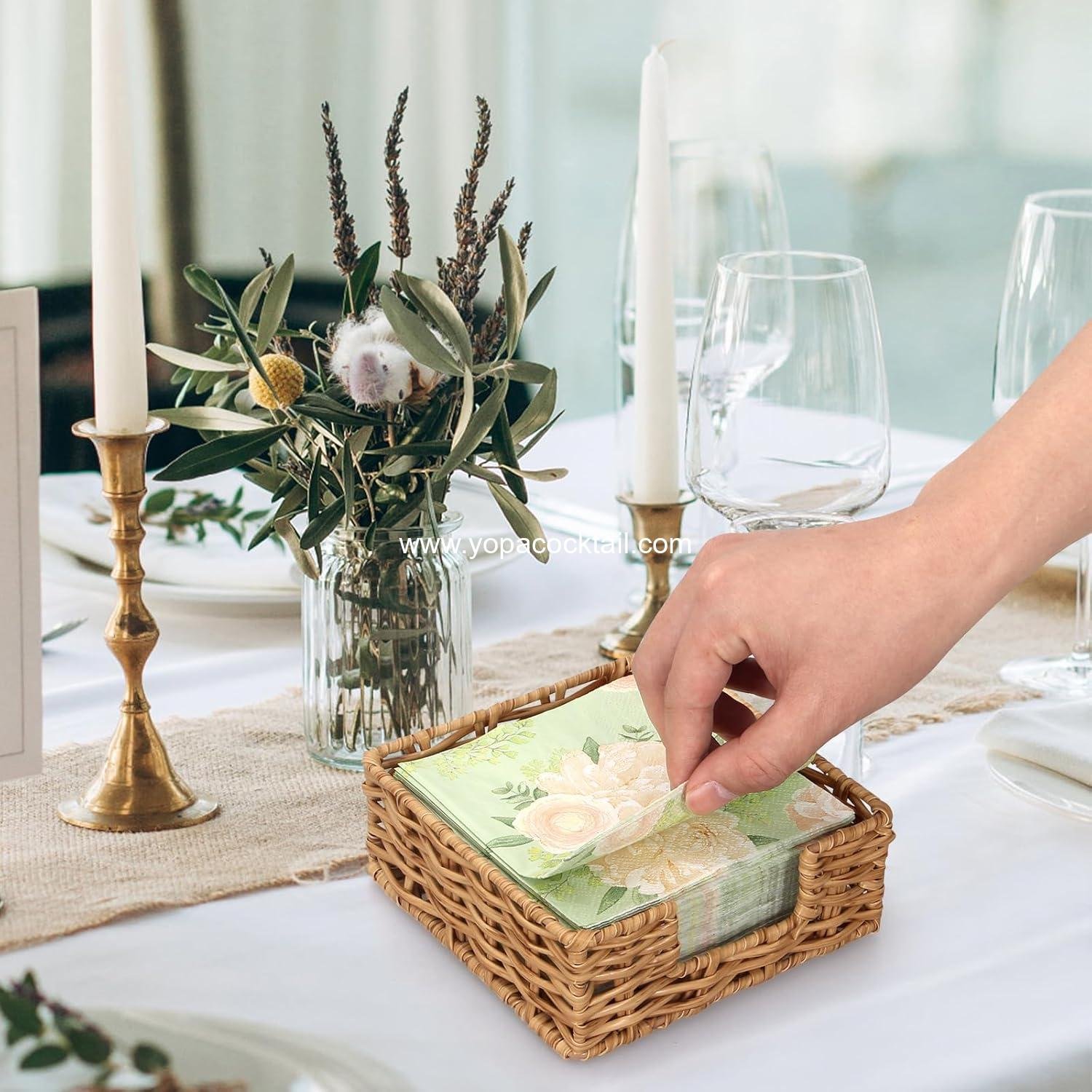 Wholesale Rattan Napkin Holder - Square Cocktail Napkin Holder Tray for Kitchen and Bathroom, 6