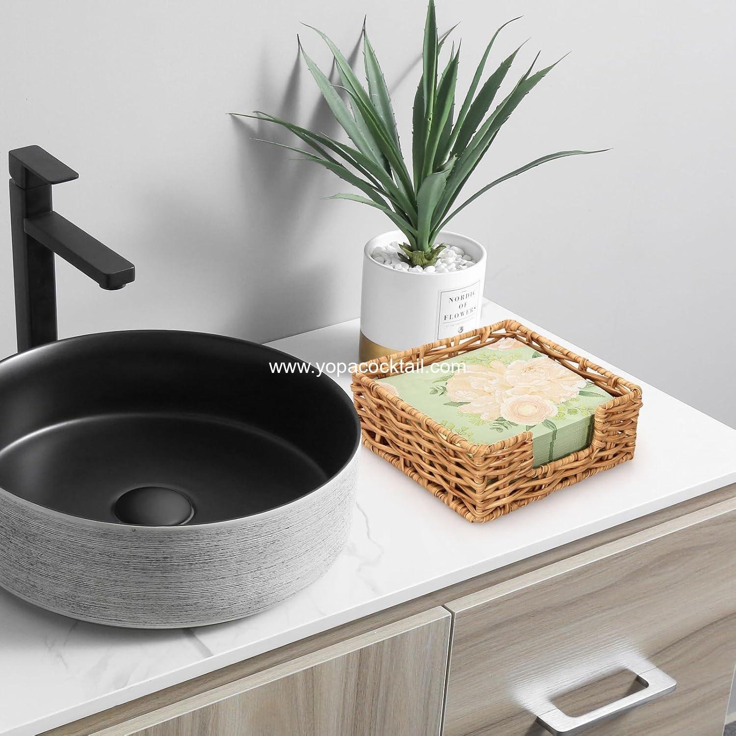 Wholesale Rattan Napkin Holder - Square Cocktail Napkin Holder Tray for Kitchen and Bathroom, 6