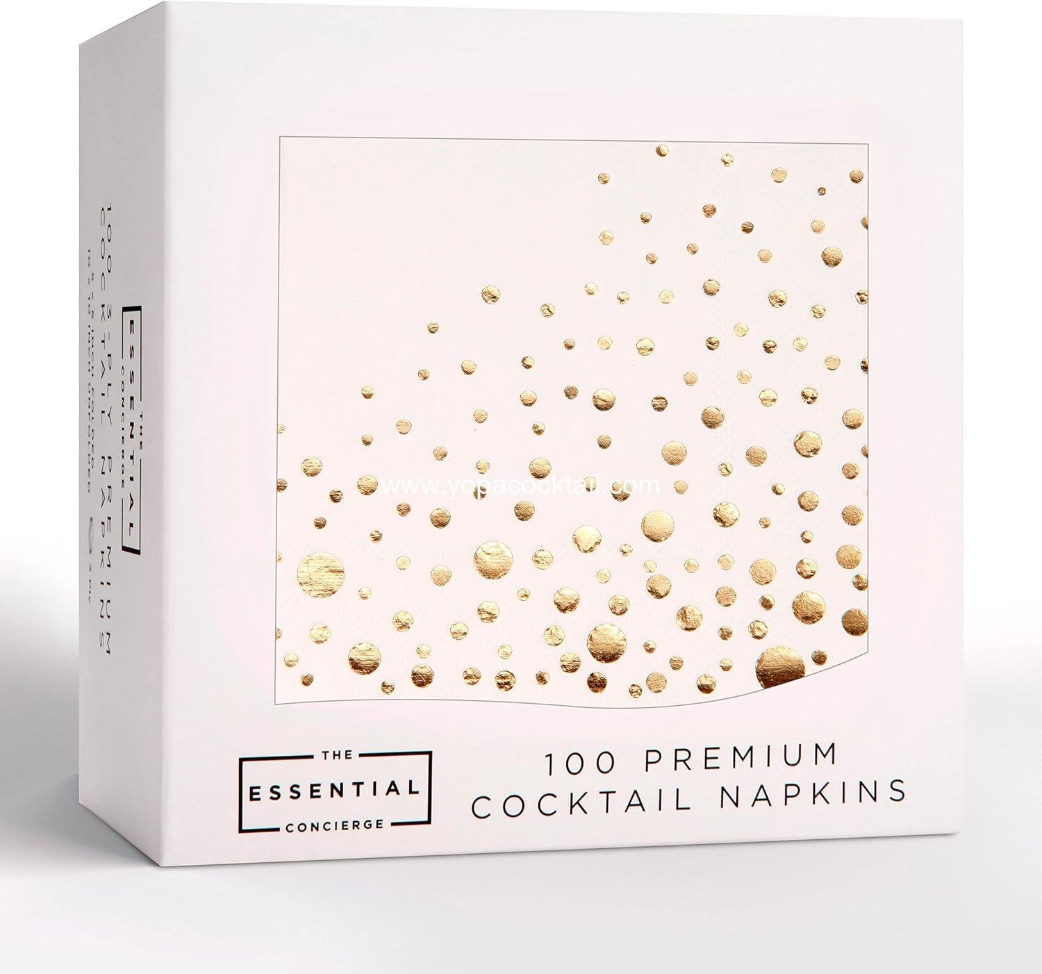 Stylish Gold Cocktail Napkins, 100 Disposable Party Napkins, Gold Dessert Napkins, 3-Ply, 5x5 Inch White and Gold Napkins, Disposable Wedding Cocktail Napkins, Party, Shower or Gold Beverage Napkins